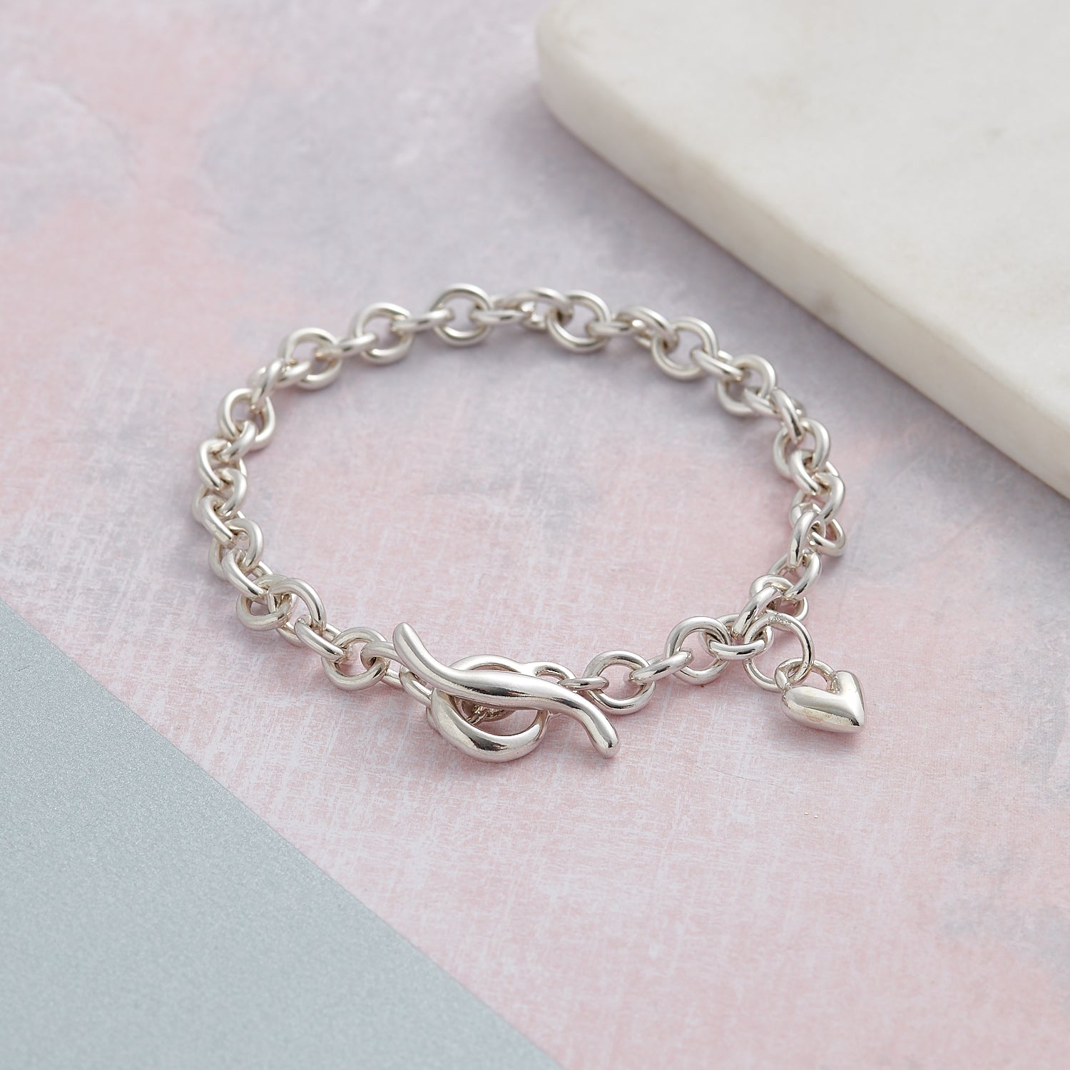 Classic silver heart charm bracelet with T-bar Scarlett Jewellery