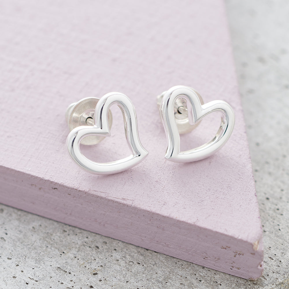 Open Heart Silver Stud Earrings Scarlett Jewellery