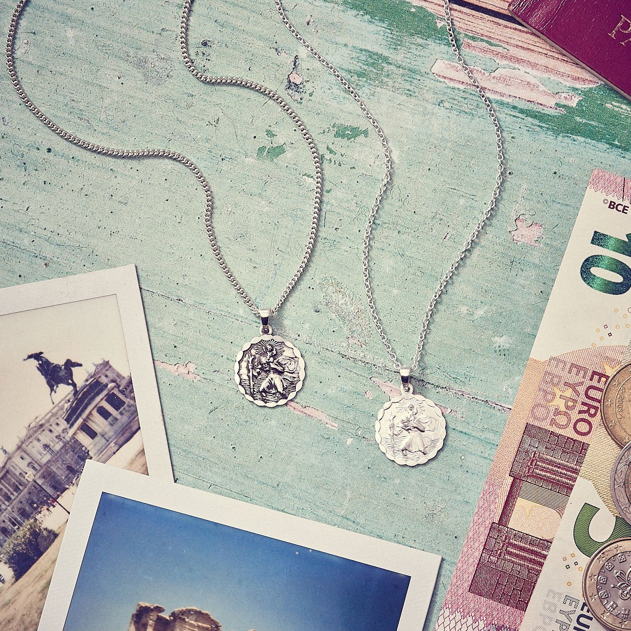 Saint Christopher Ellipse Border Pendant - Silver St Christopher Men's and Women's Necklace