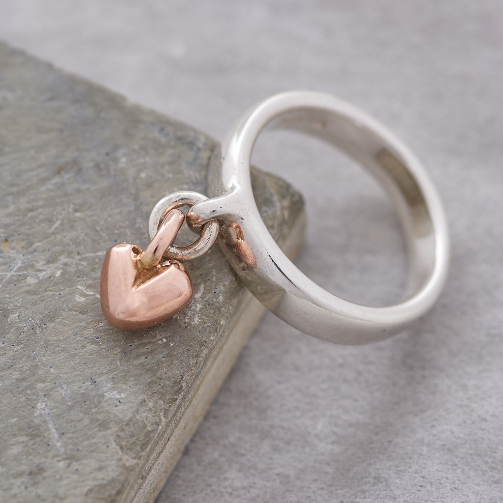 Contemporary Styling for Women - Recycled Silver & Solid Rose Gold Charm Ring