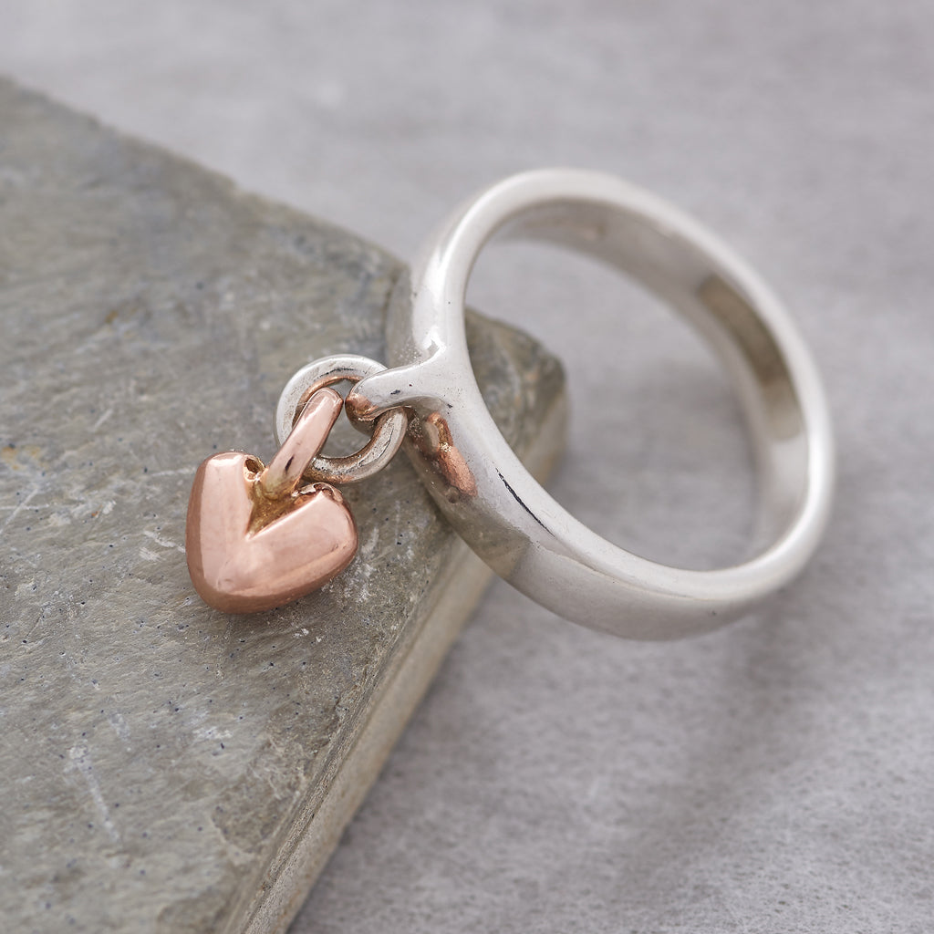 Contemporary Styling for Women - Recycled Silver &amp; Solid Rose Gold Charm Ring