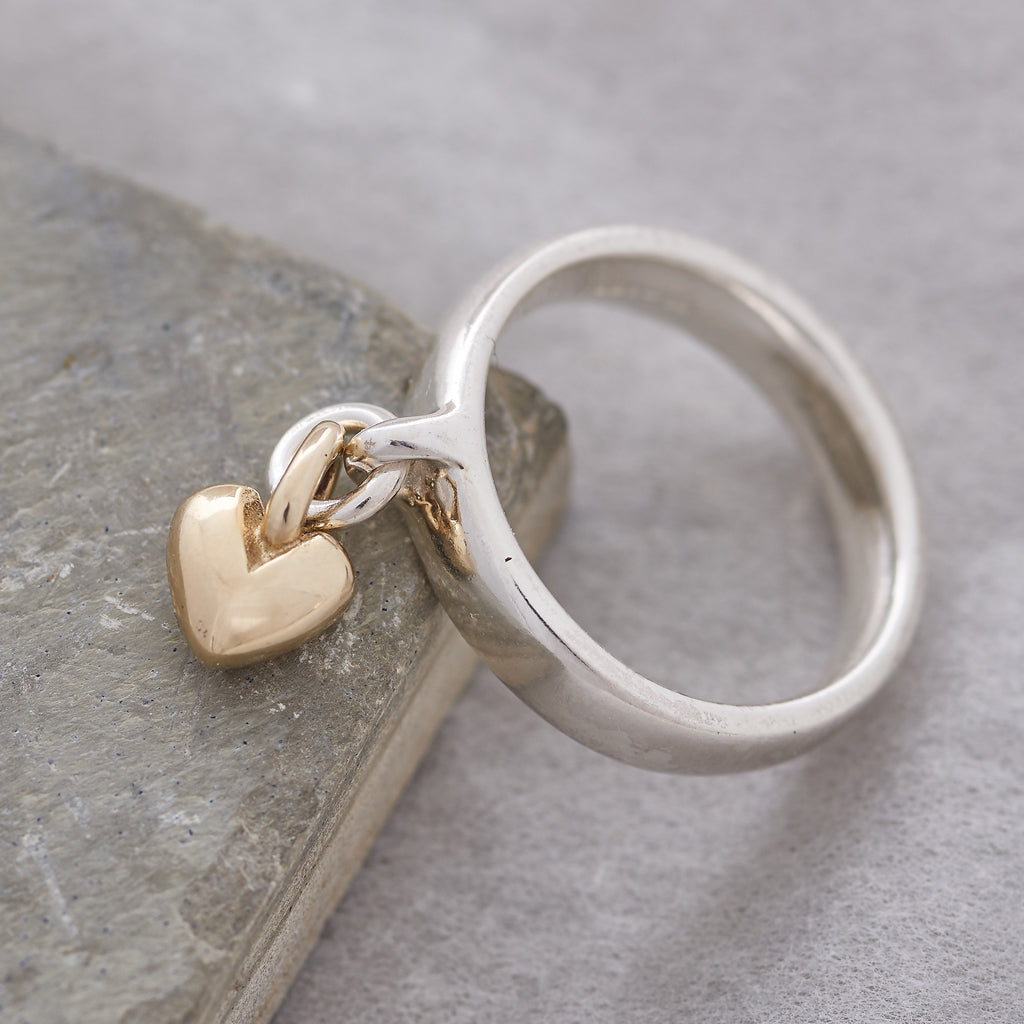 Contemporary Styling for Women - Recycled Silver &amp; Solid Gold Charm Ring