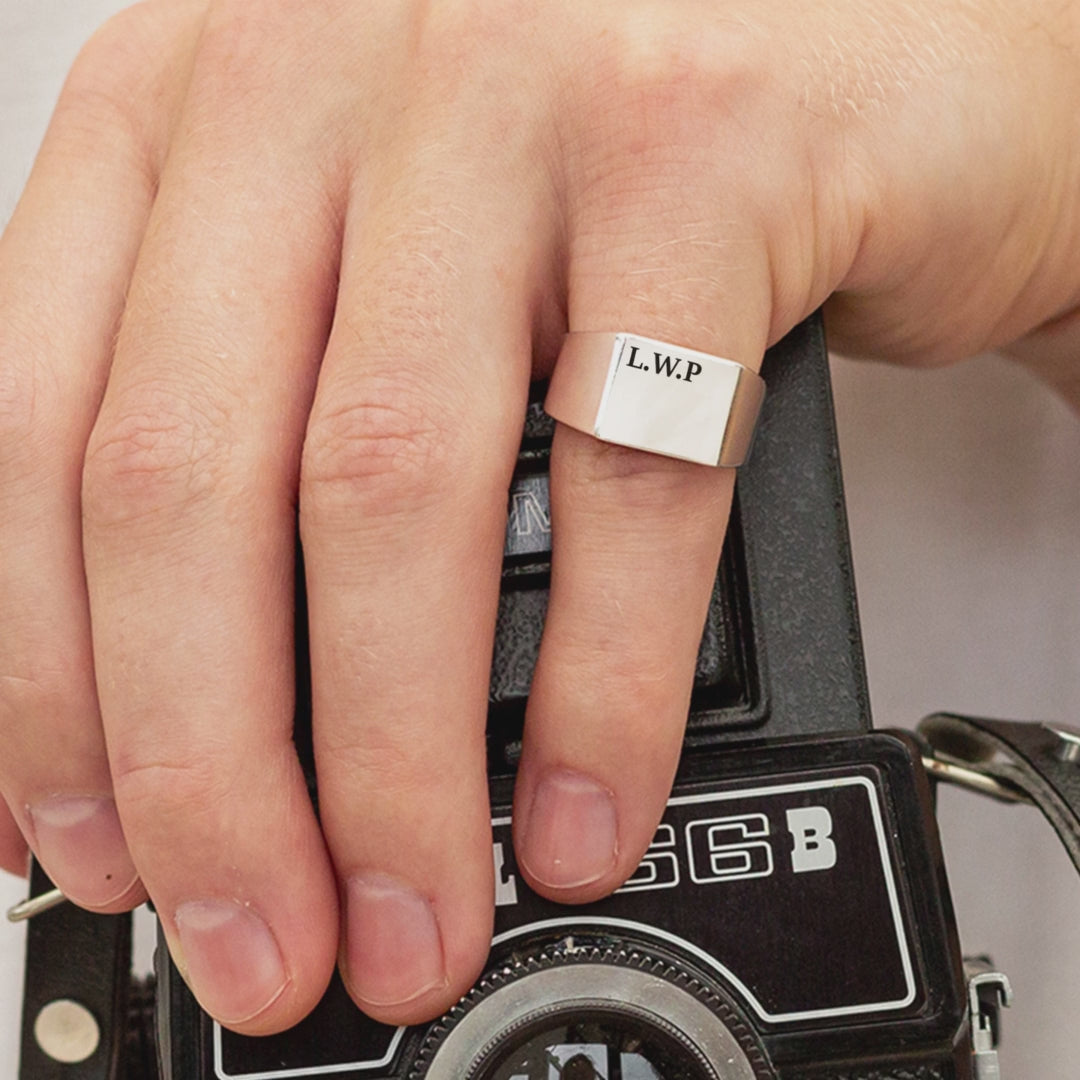 Load video: mens silver initials signet ring made in UK