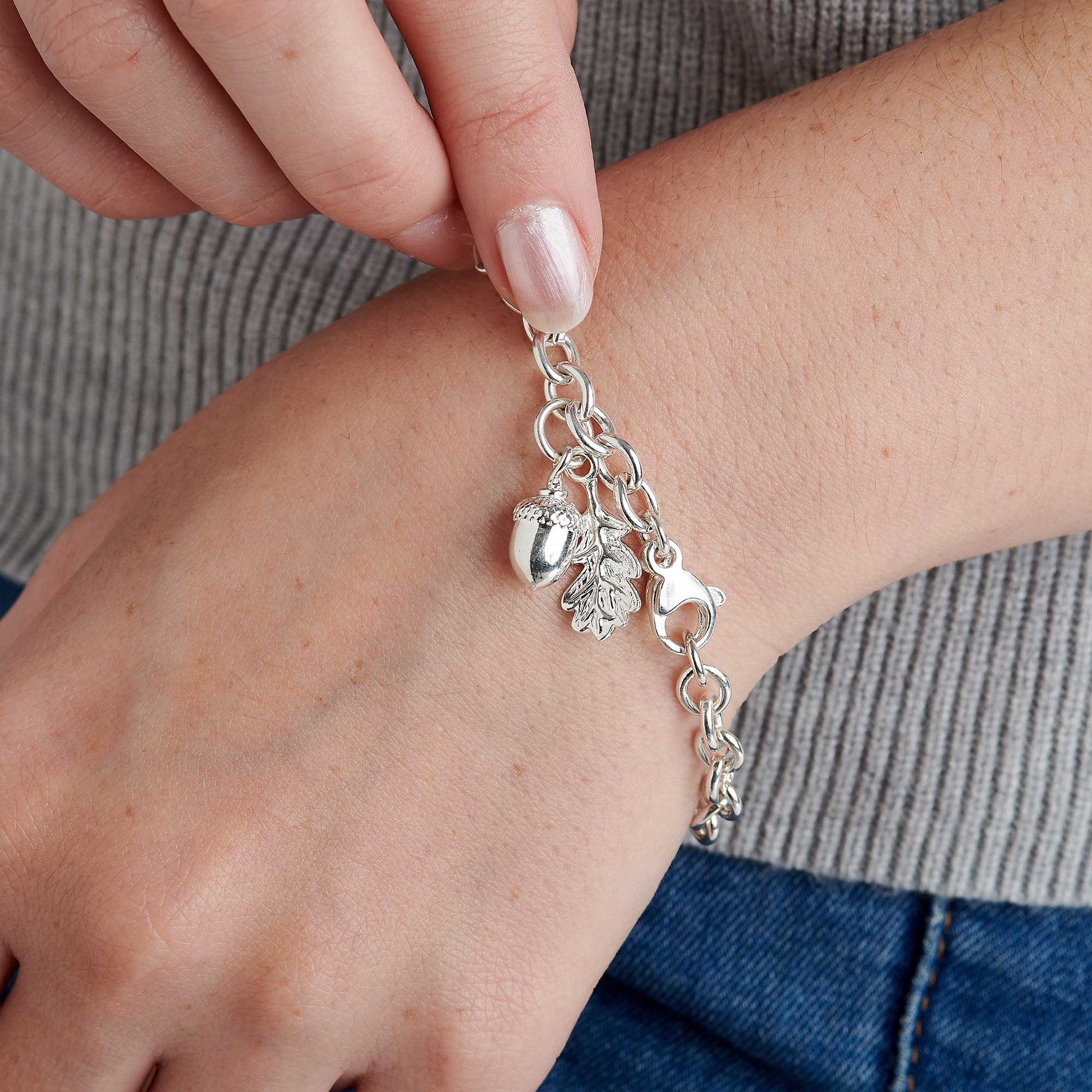 Acorn and oak leaf tiny beginnings christening bracelet Scarlett Jewellery
