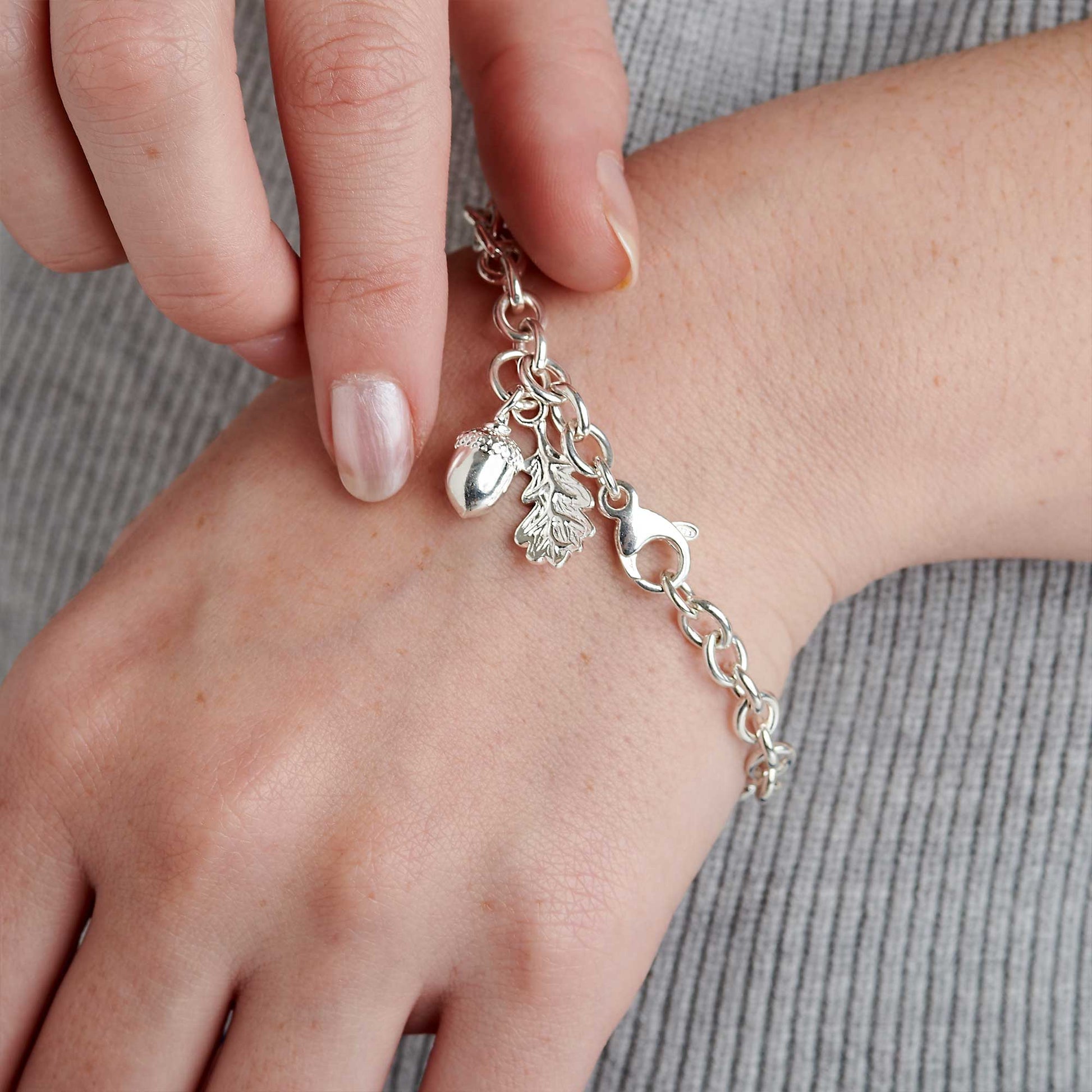 Acorn and oak leaf tiny beginnings christening bracelet Scarlett Jewellery