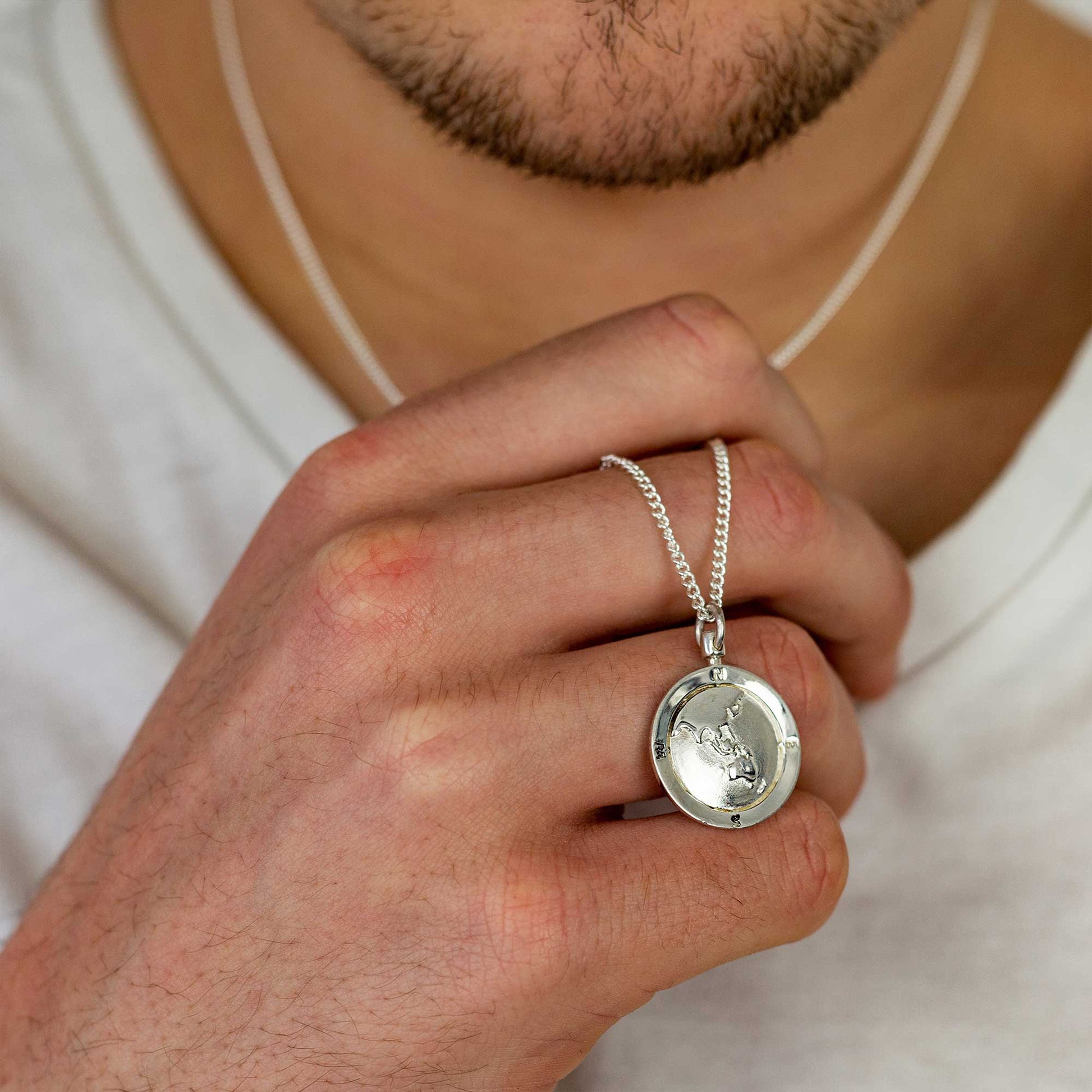 asia australia map globe pendant necklace solid silver mans travel gift emigration