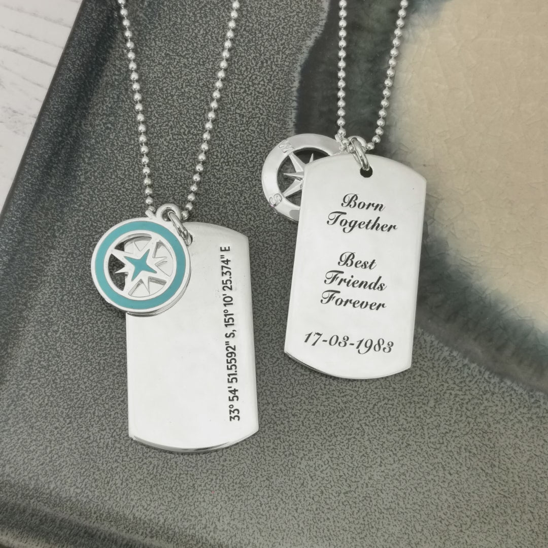 Load video: XL dog tag necklace scarlett off the map jewellery travel gift for 40th birthday