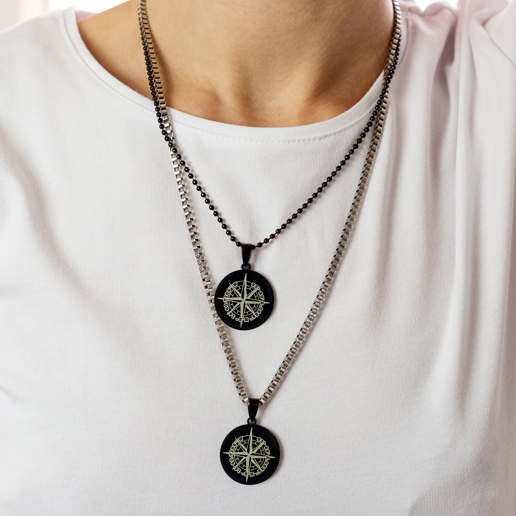 black steel custom location compass necklace for men off the map jewellery