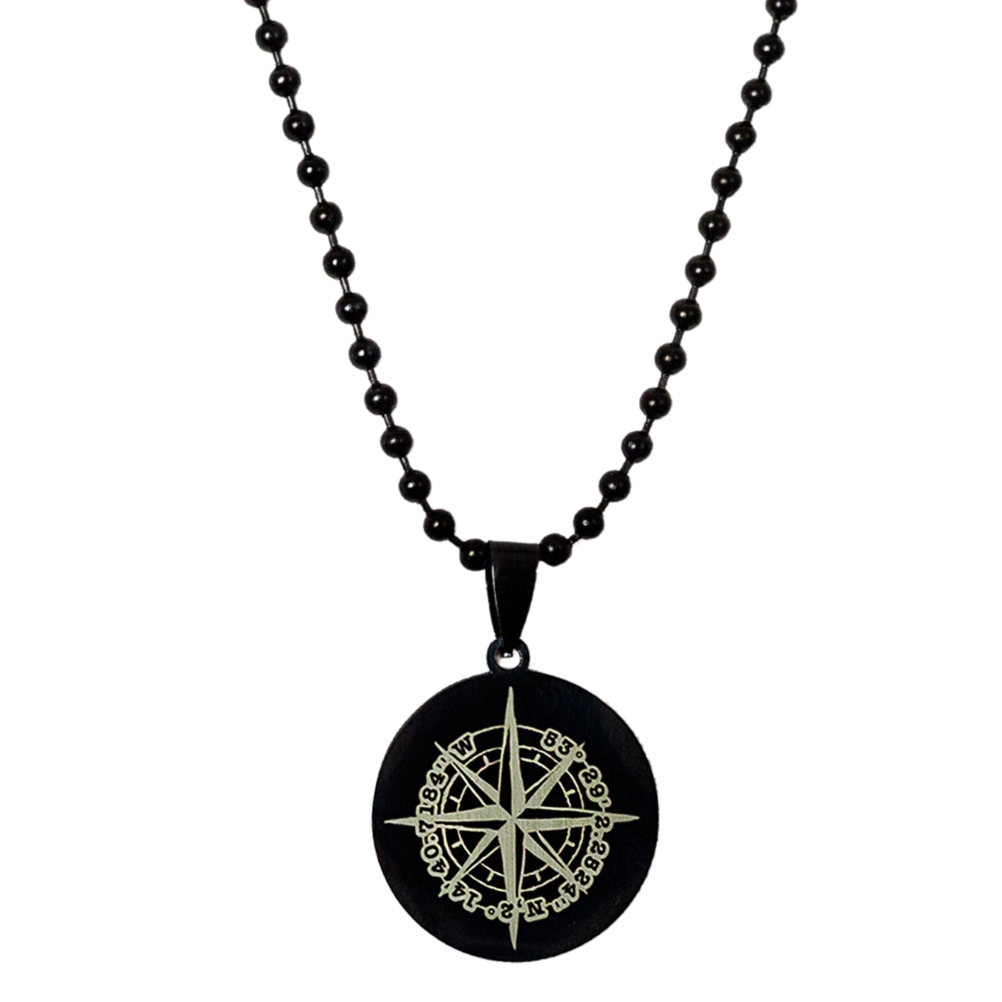 black steel custom location compass necklace for men off the map jewellery