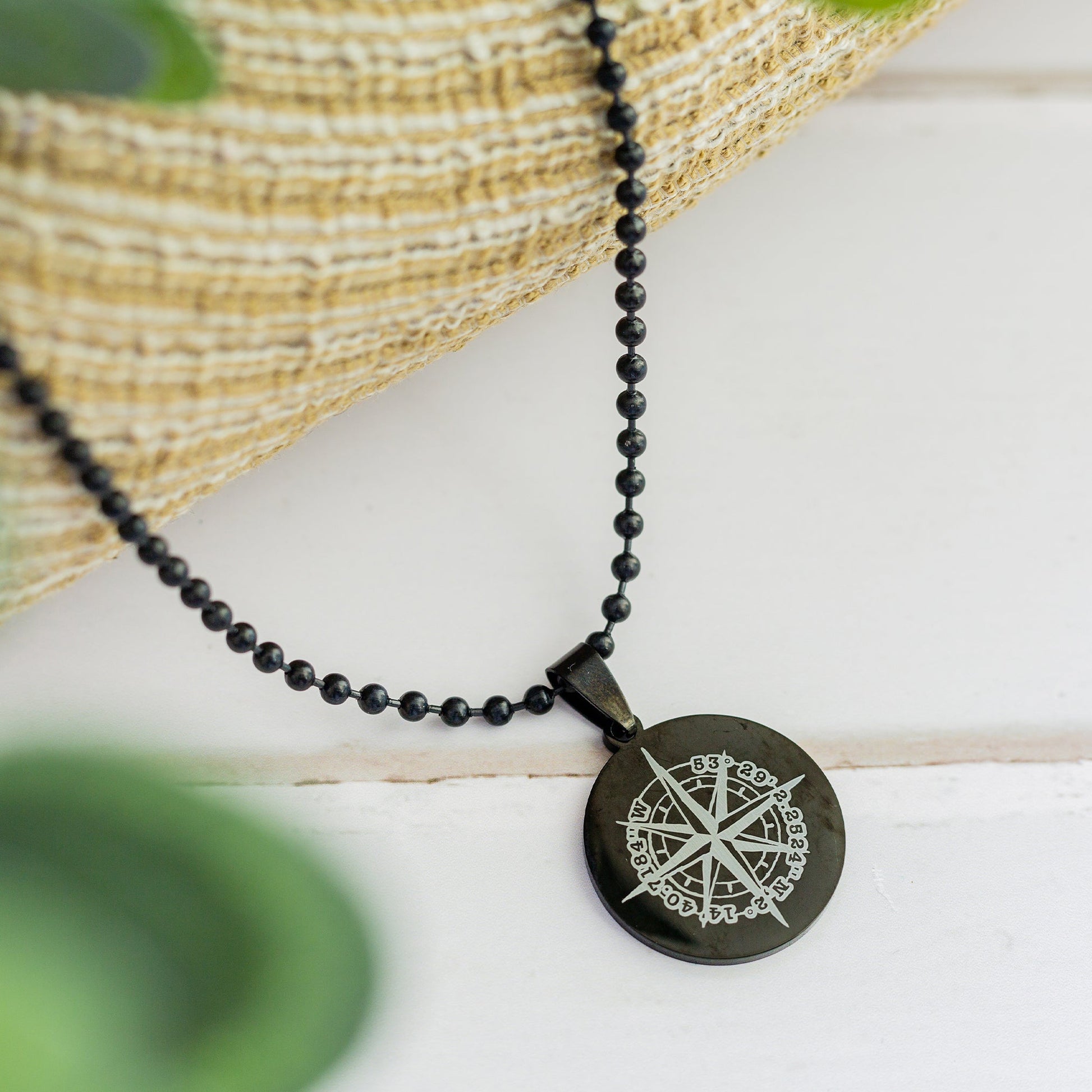 black steel custom location compass necklace for men off the map jewellery