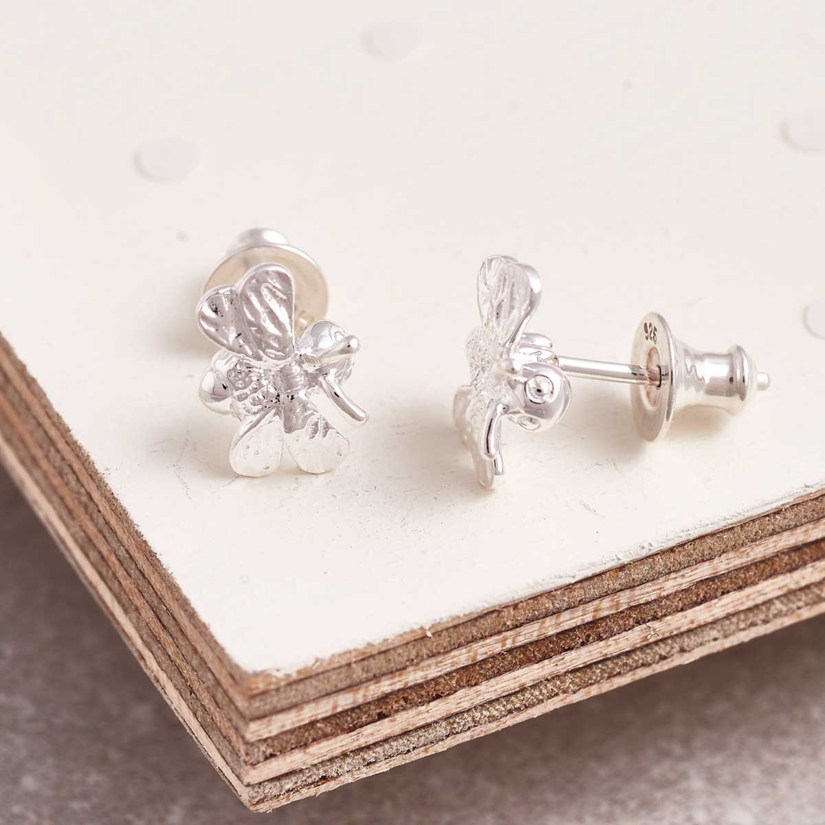 solid silver Bumble Bee stud earrings designer maker Scarlett Jewellery