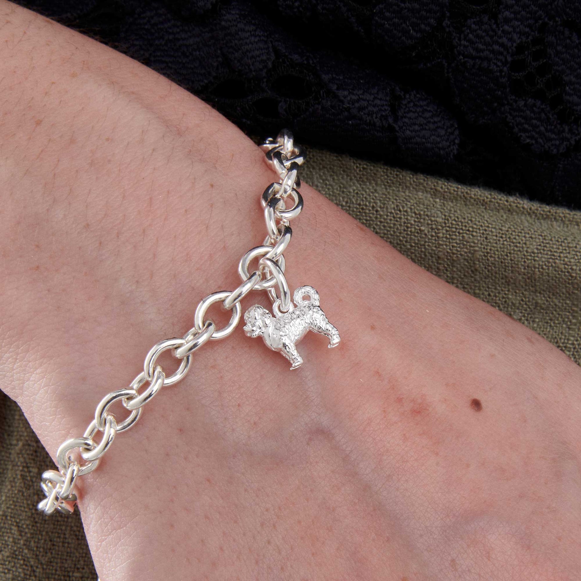 cavapoo silver dog solid silver made in UK charm bracelet