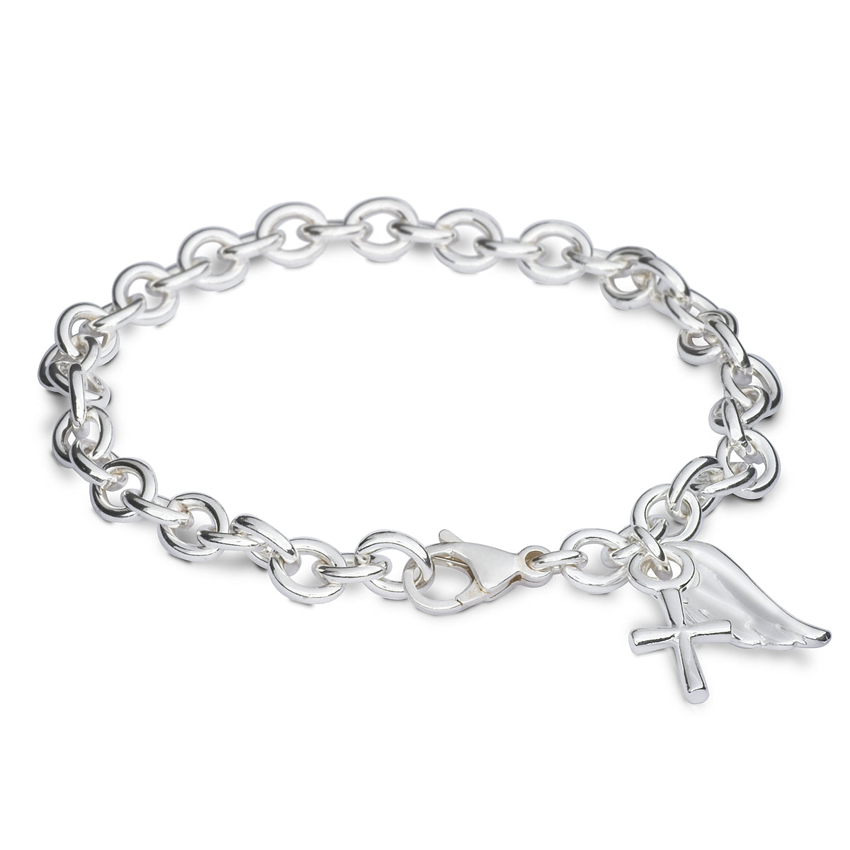 Silver angel wing and cross christening charm bracelet Scarlett Jewellery