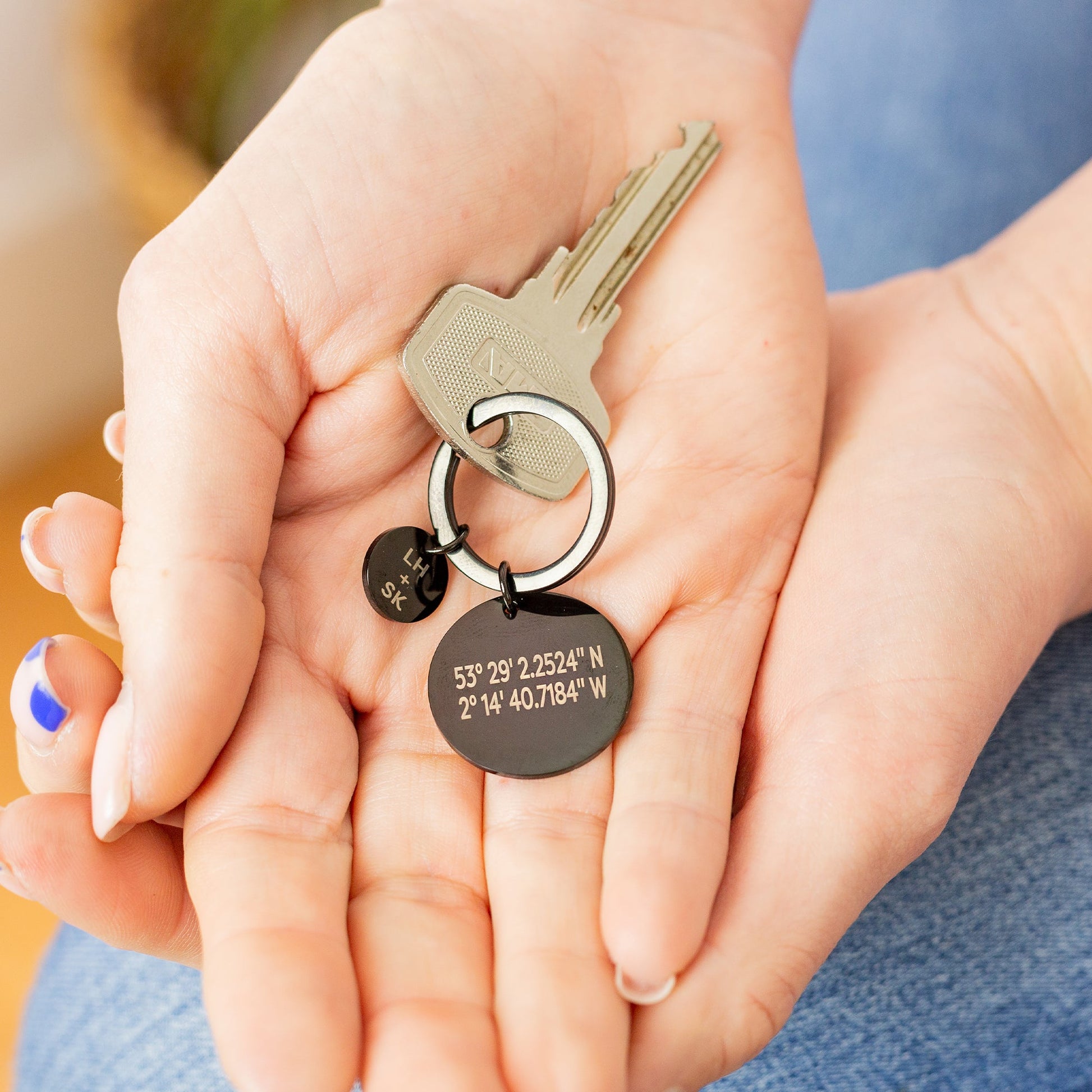 star map keyring engraved location on the back