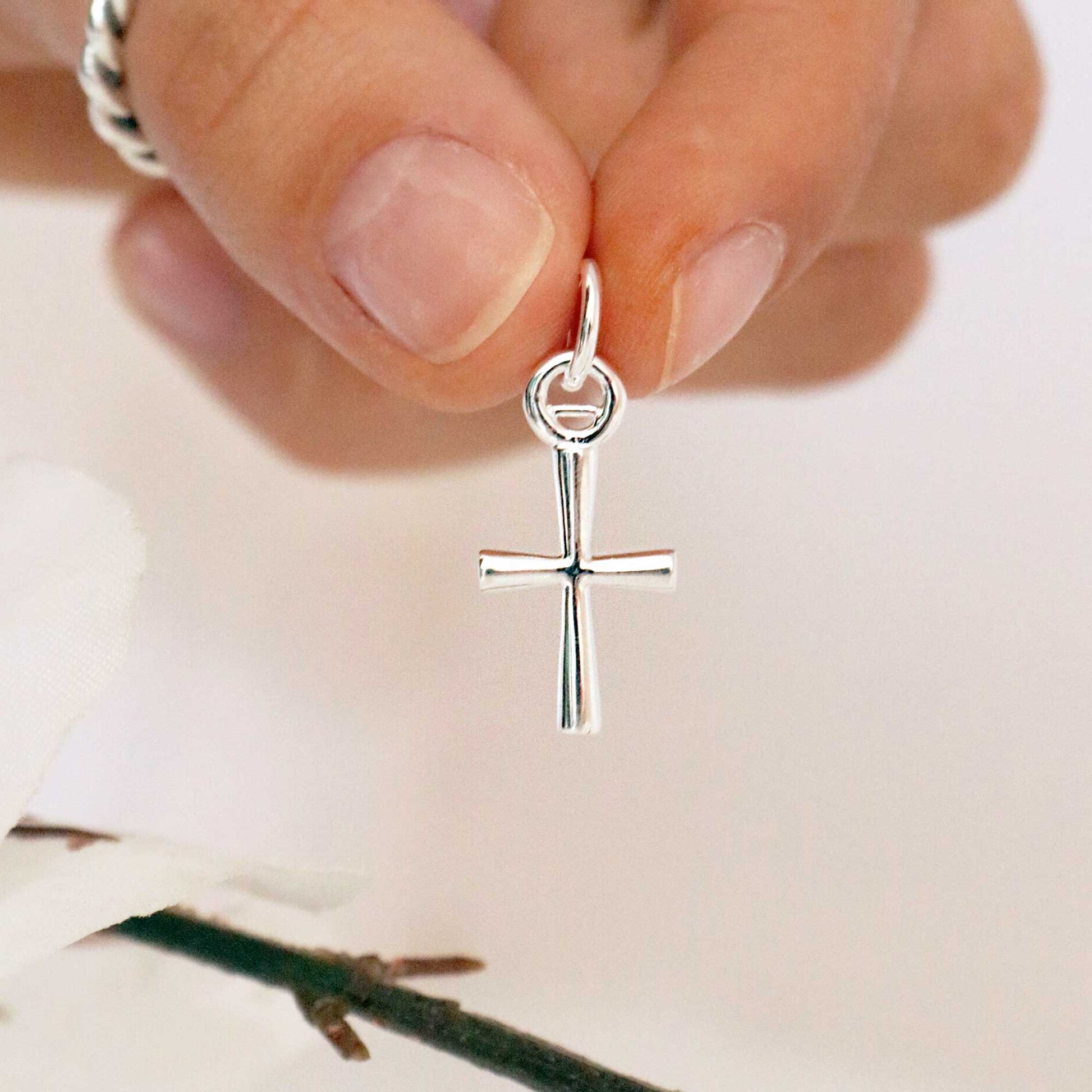 Silver cross charm necklace or bracelet Christening gift from Scarlett Jewellery UK