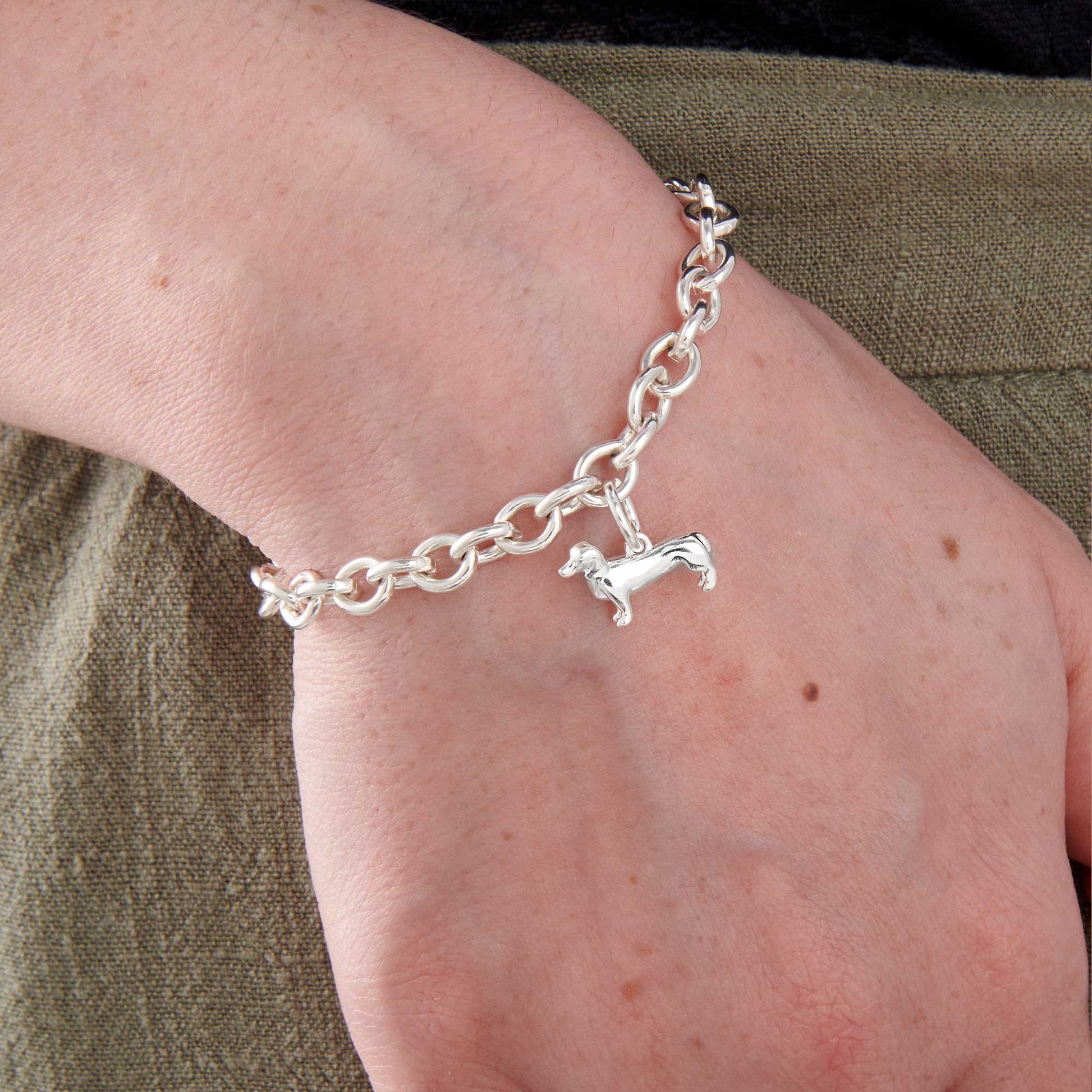 sausage dog silver charm bracelet scarlett jewellery
