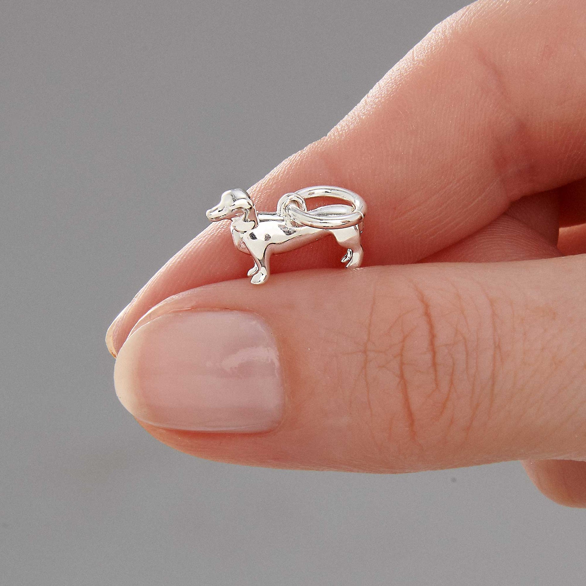 Dachshund sausage dog silver dog breed solid sterling silver dog charm for bracelet Scarlett Jewellery Ltd