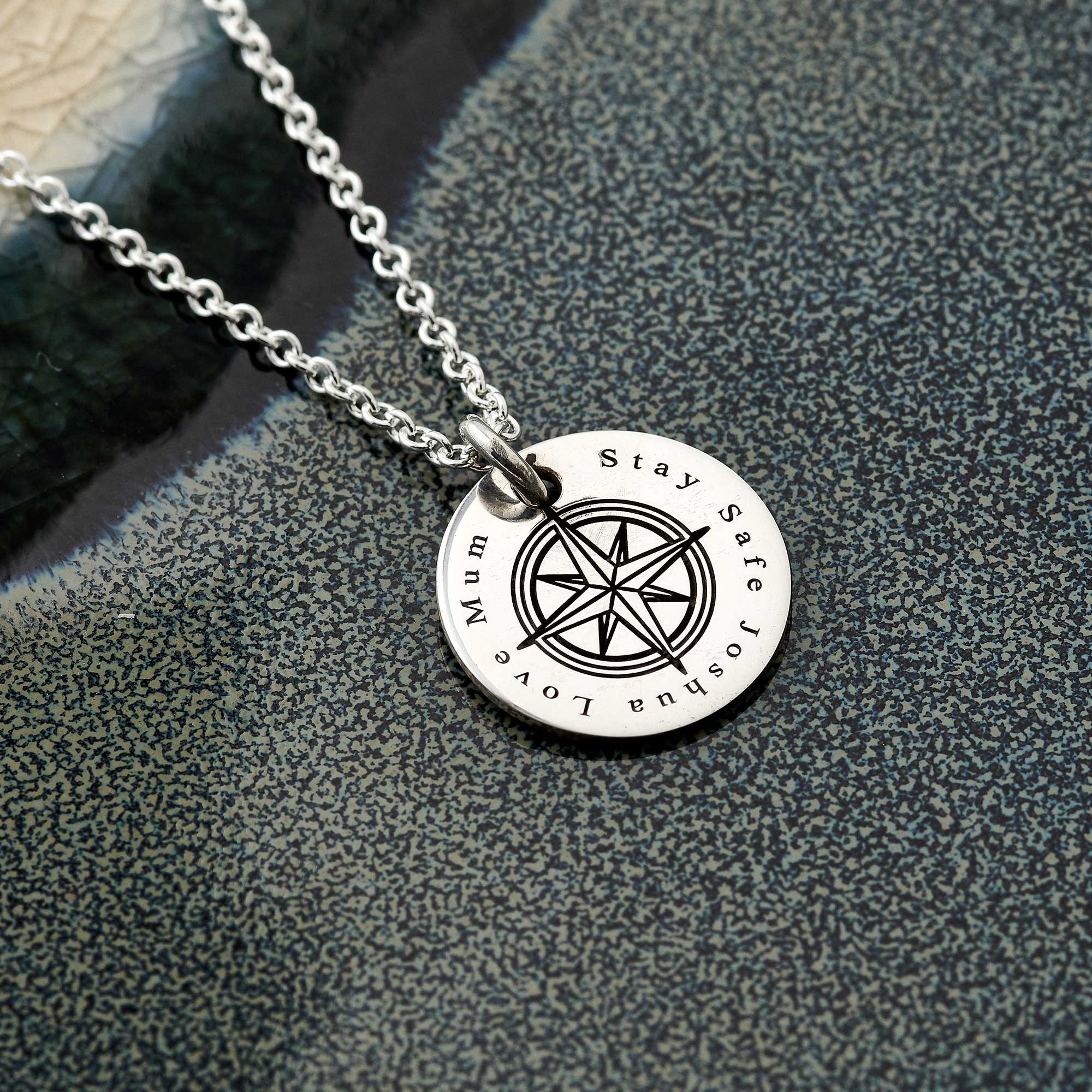 Collier de disque d’argent boussole personnalisé