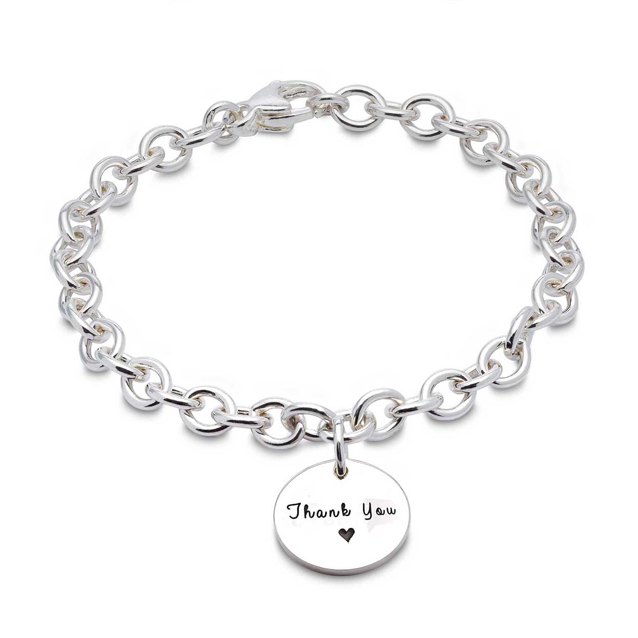 silver personalised disc charm bracelet engraved thank you gift