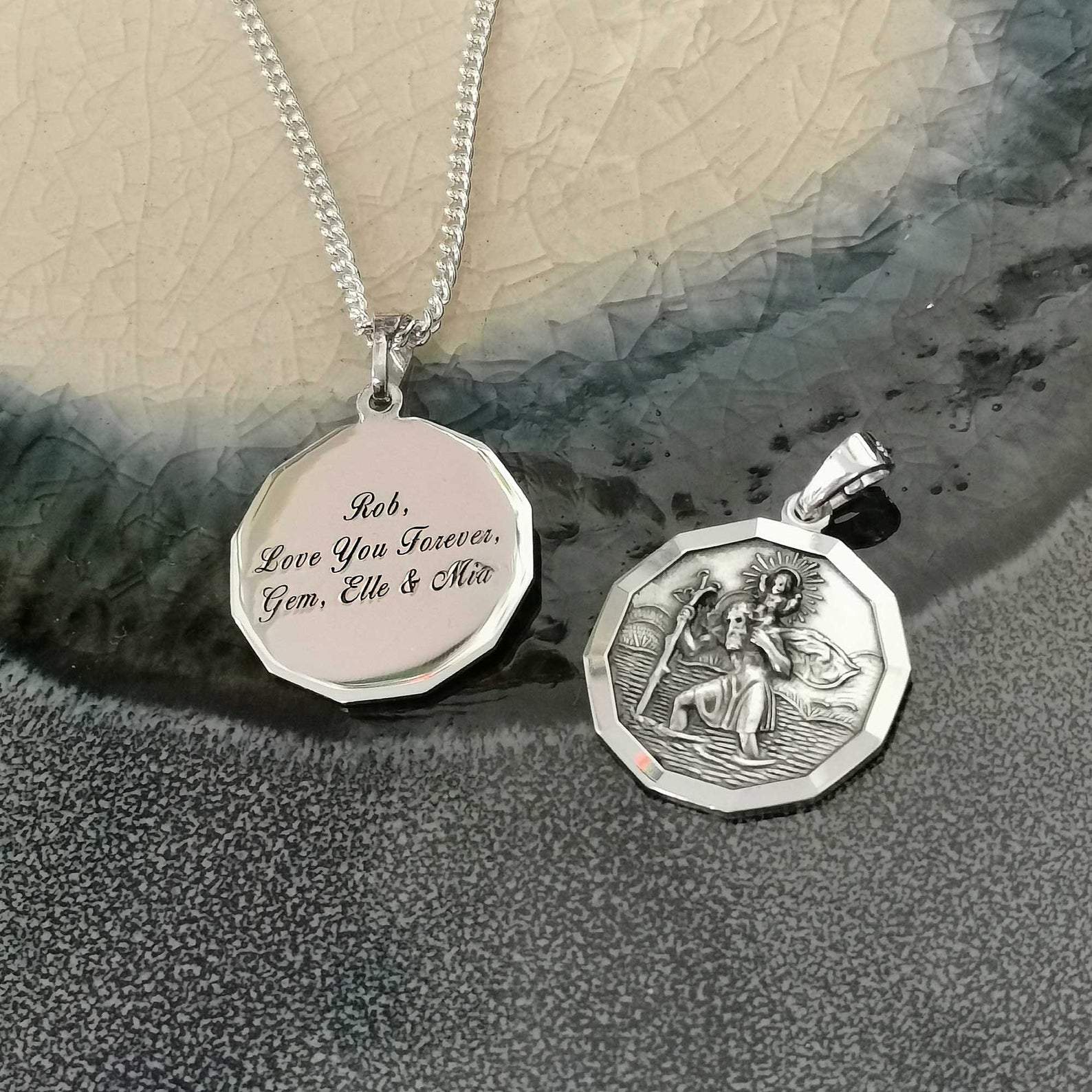 large dodecagon 12 sided saint christopher necklace for men 18th 21st 16th birthday gift for son grandson