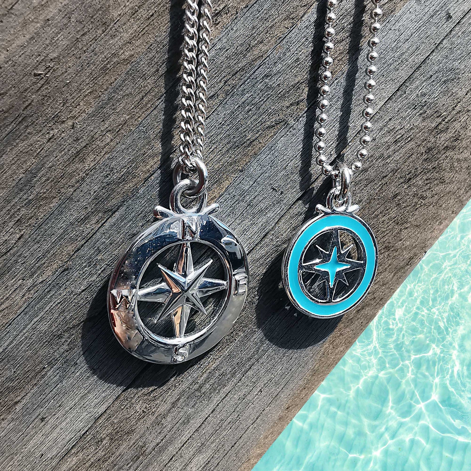 enamel compass necklace alternative saint christopher gift for him