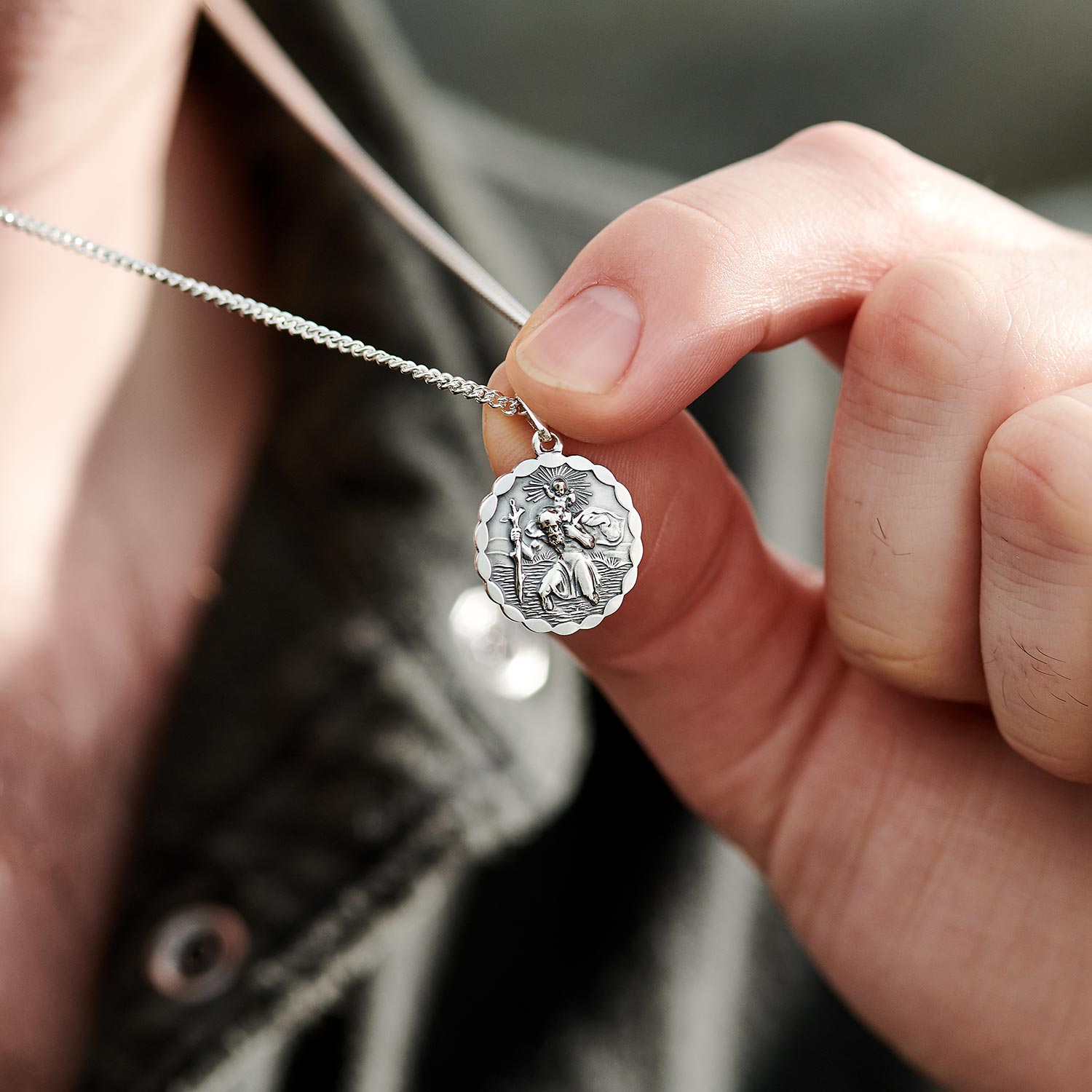 Silver men's small St Christopher personalised pendant solid silver from Off The Map Jewellery