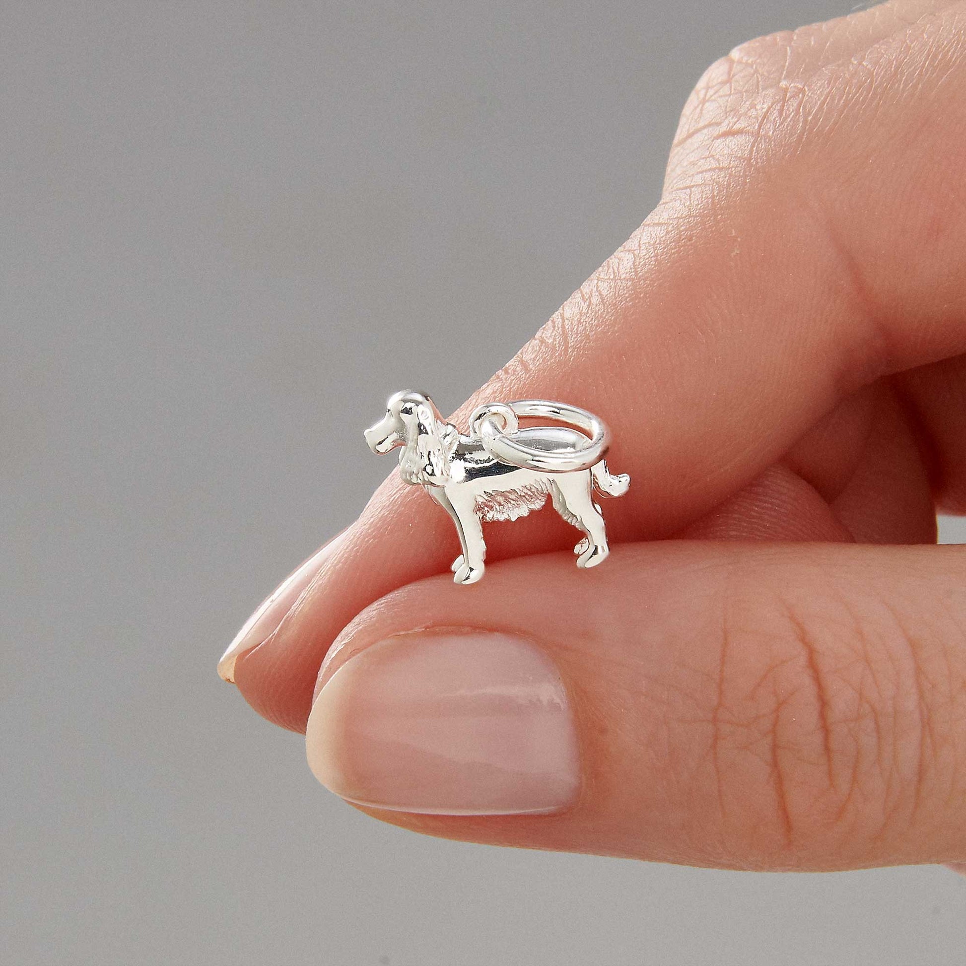 English Cocker Spaniel silver dog breed solid sterling silver dog charm for bracelet Scarlett Jewellery Ltd gift for pet loss