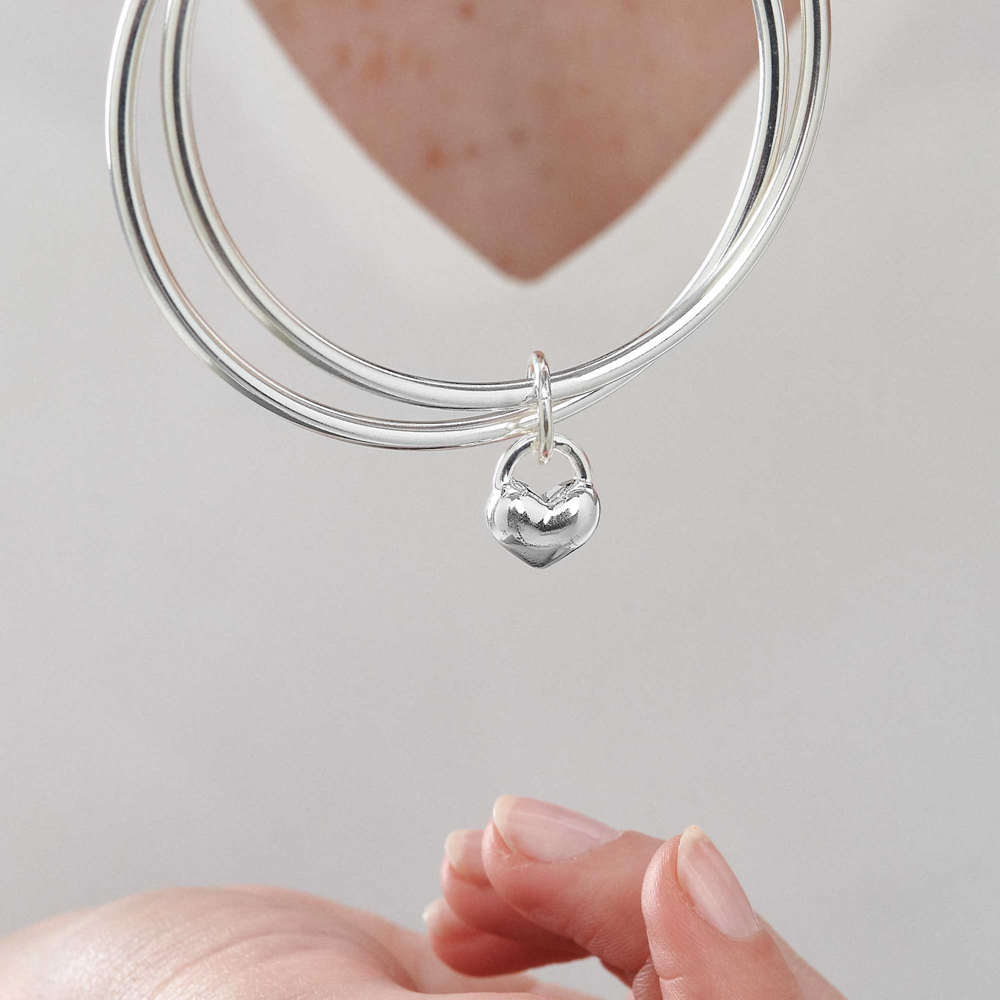 heart solid recycled silver double bangle one love scarlett jewellery