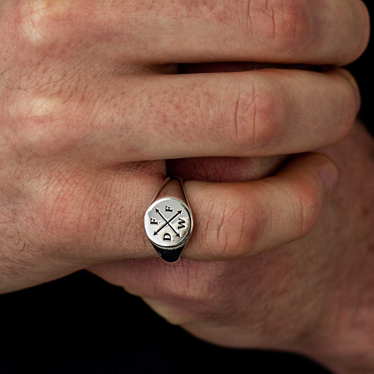 mens family initials silver signet ring engraved gift for men dad son