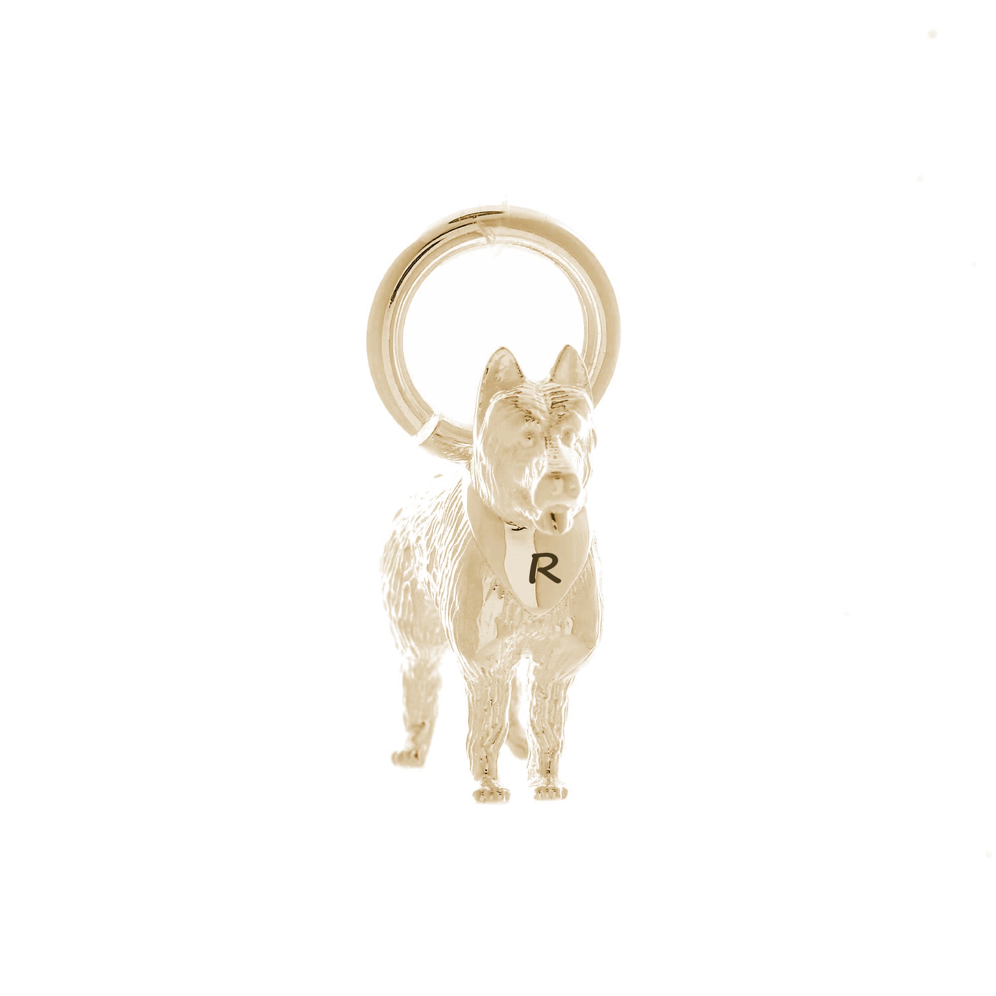 solid gold german shepherd alsatian gold dog charm for necklace or bracelet scarlett jewellery