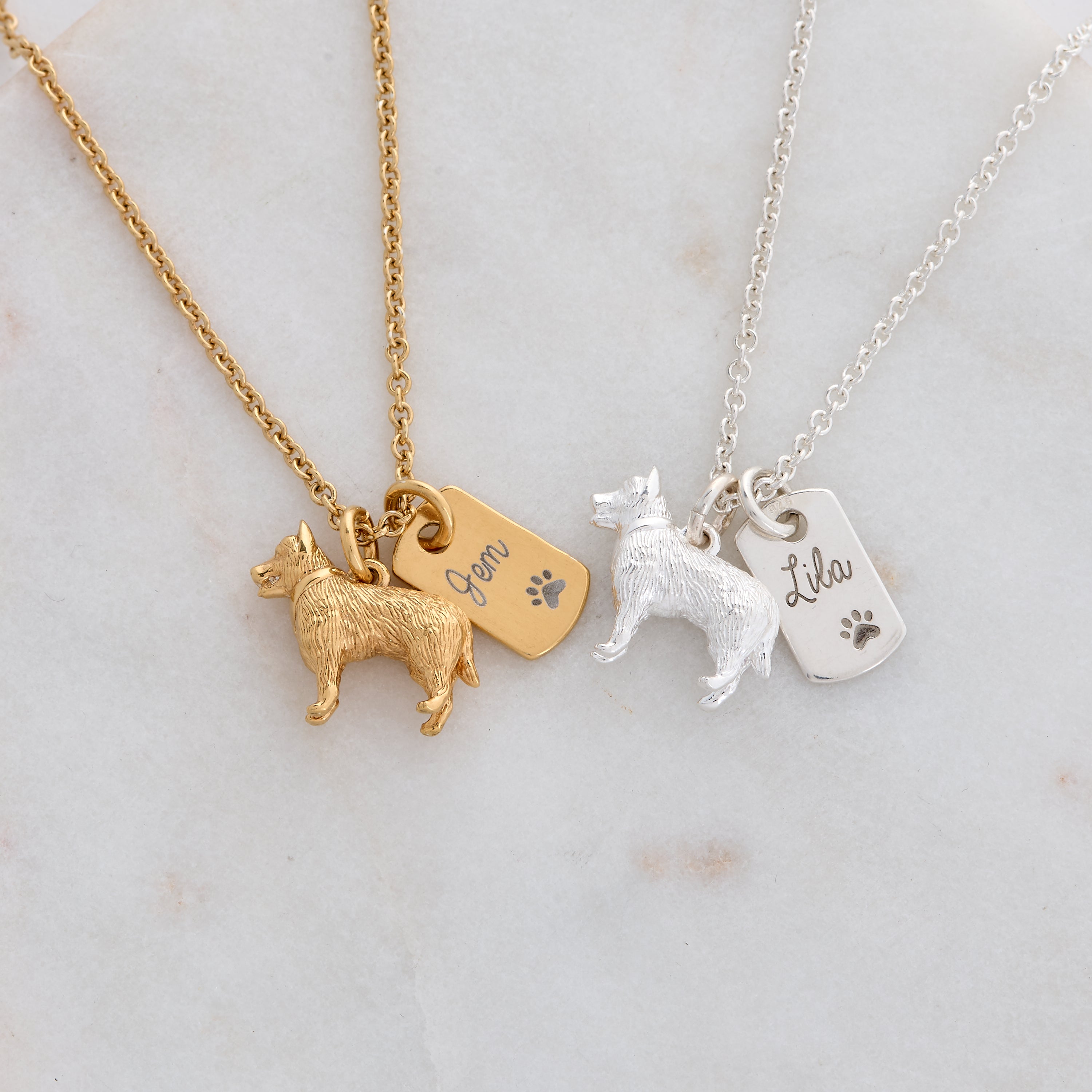 german shepherd silver personalised pendant necklace gift for pet loss from the dog Scarlett Jewellery UK