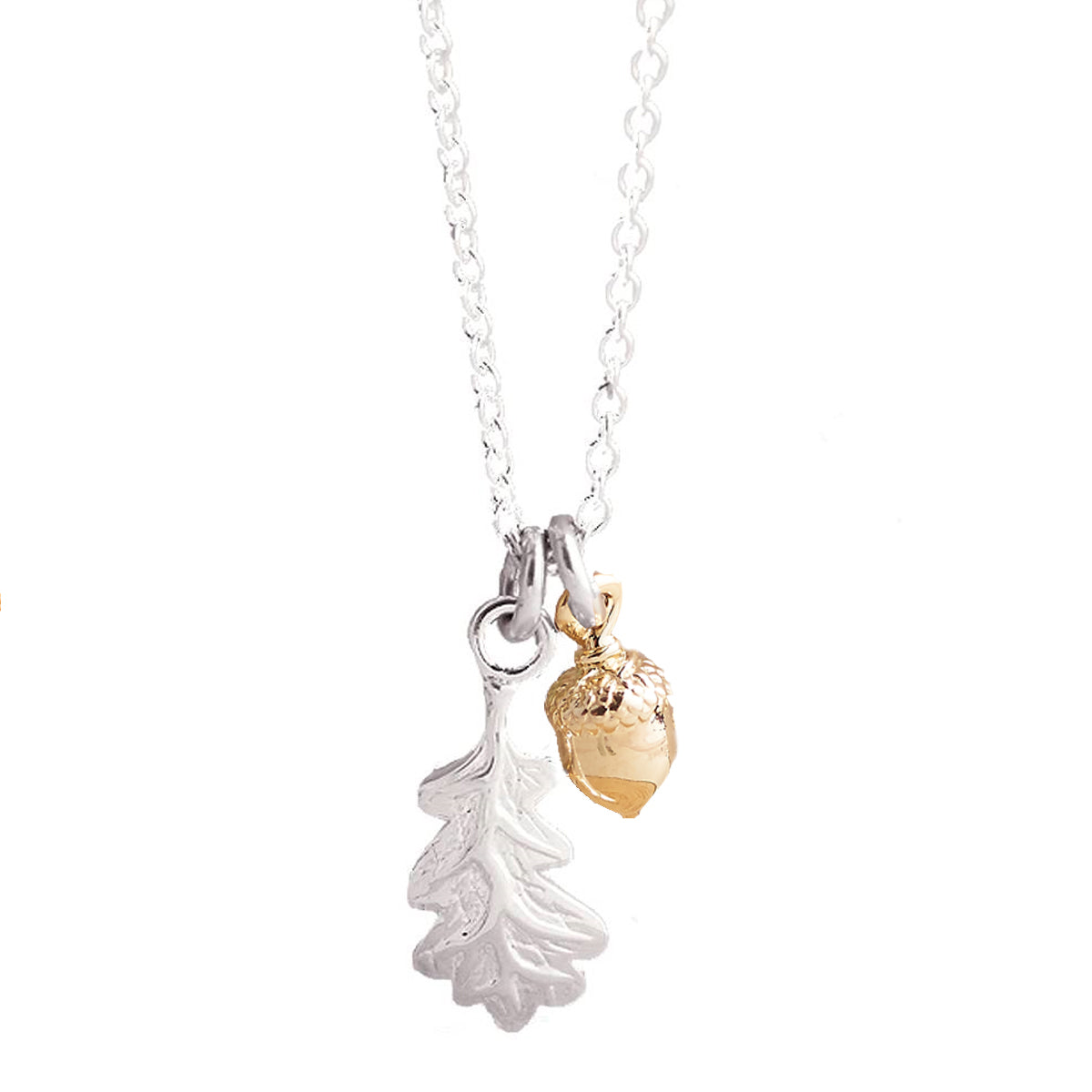 Little Acorn and oak leaf Solid Silver Tiny Necklace Designer Scarlett Jewellery
