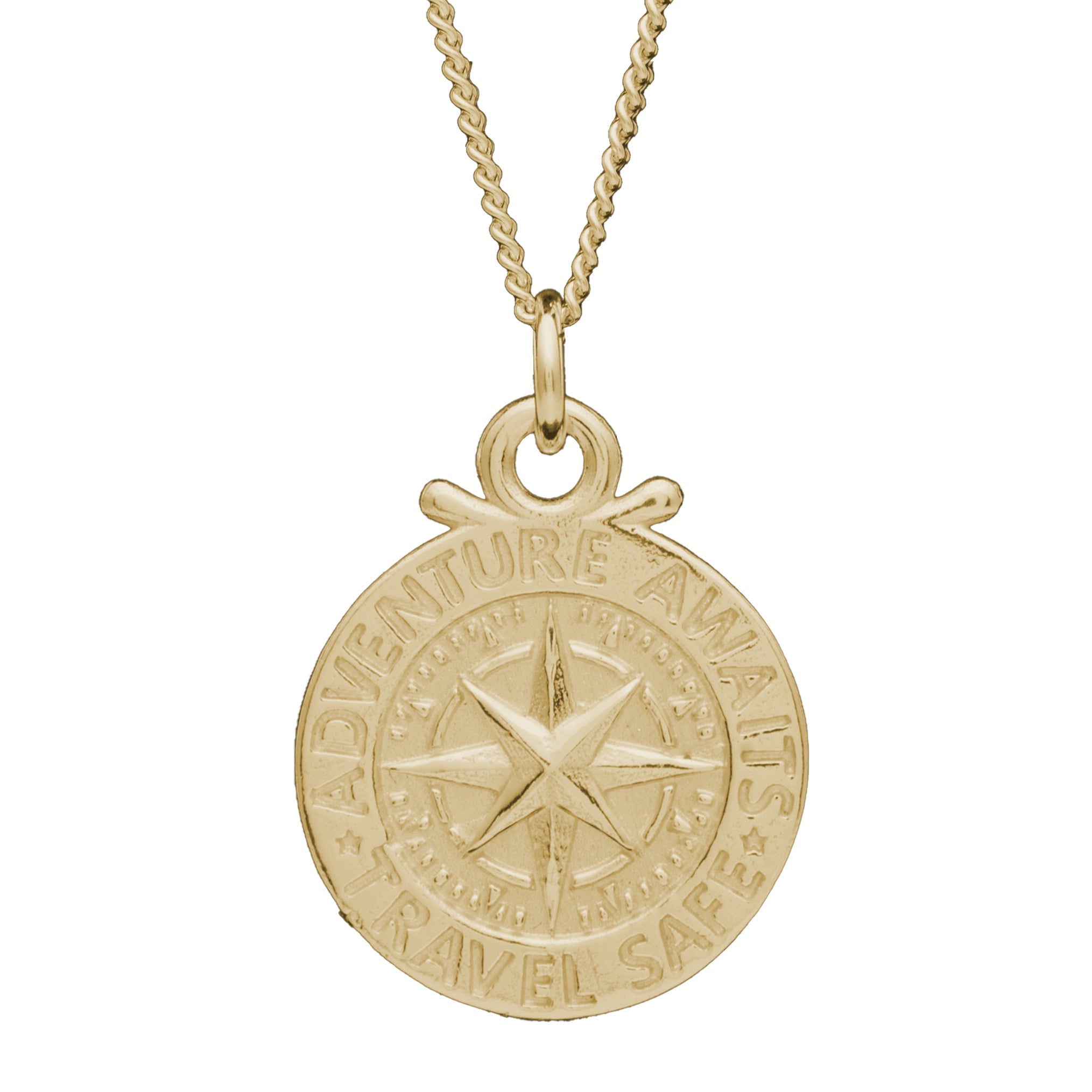 Collier de voyage sécurisé avec grande boussole dorée Saint Christophe