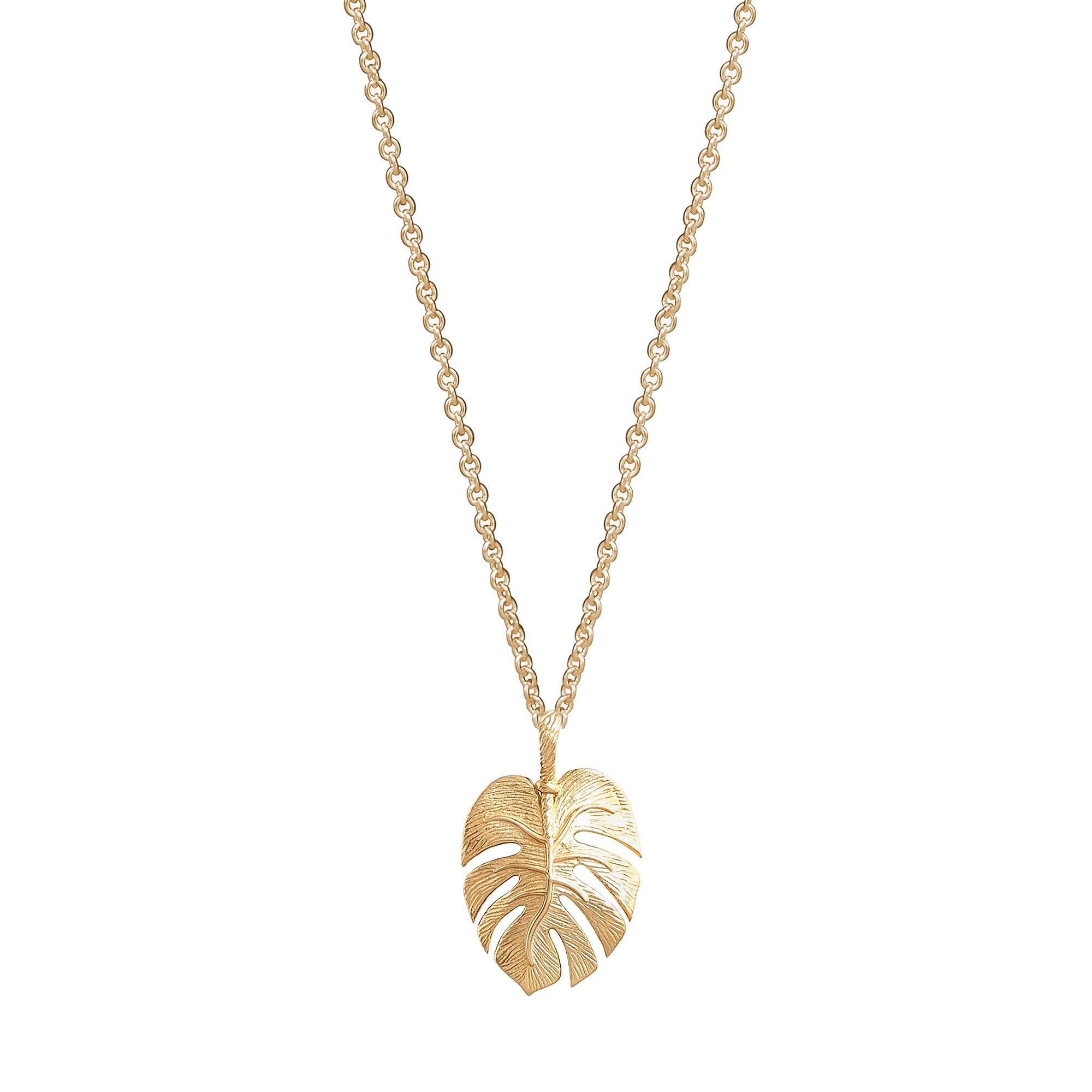 gold vermeil monstera palm leaf necklace scarlett jewellery UK