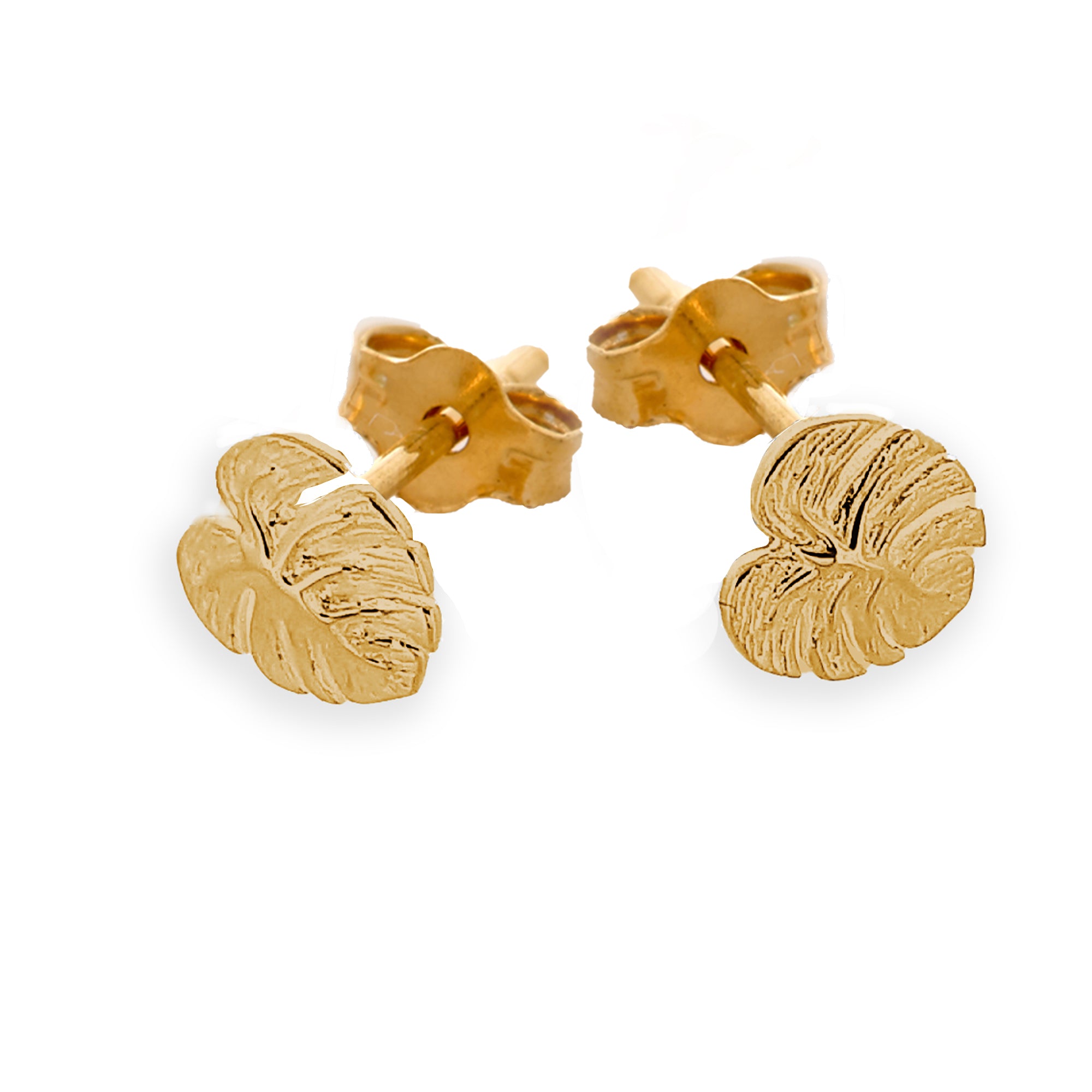 18ct gold vermeil palm leaf monstera stud earrings Scarlett Jewelllery