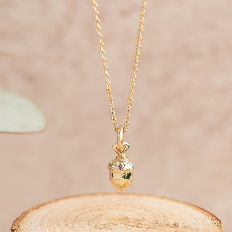 Little Acorn Solid Gold Necklace made in UK designer Scarlett Jewellery
