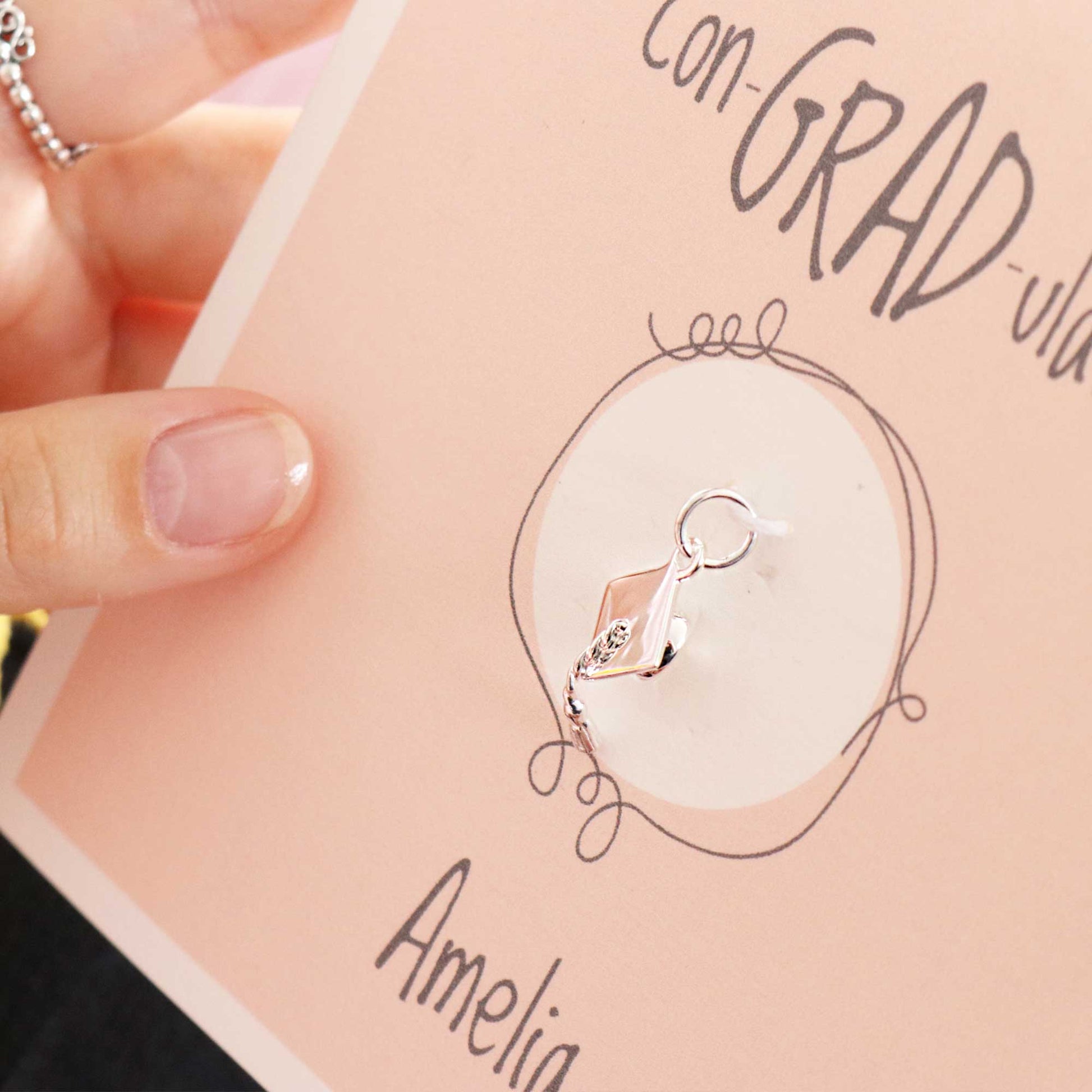Mortar Board Charm Personalised Graduation Gift Card Scarlett Jewellery