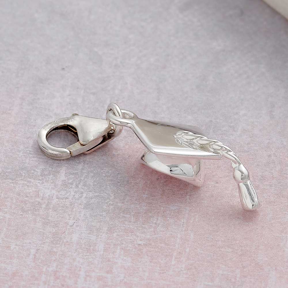 Mortar Board Graduation Cap Silver Charm
