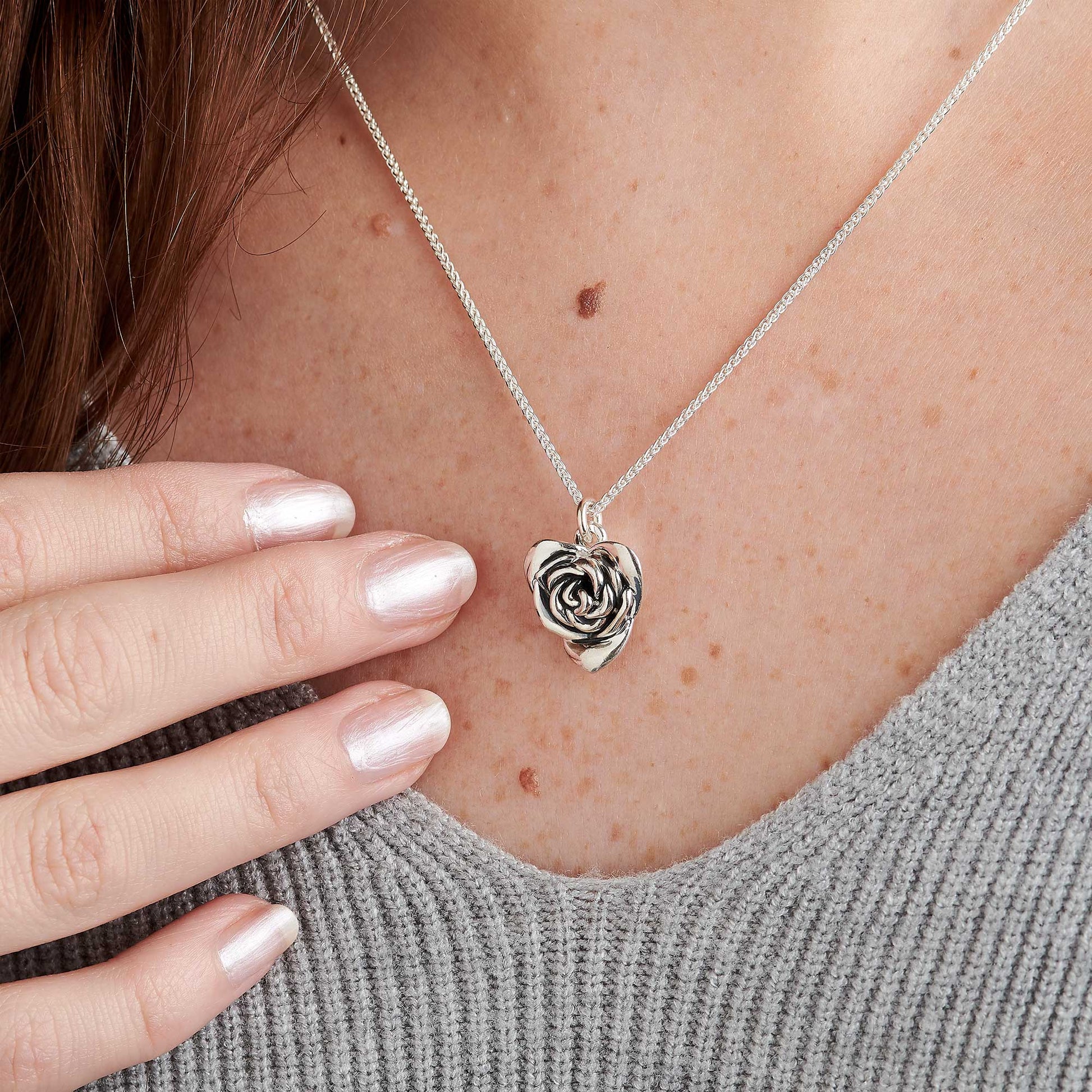 Heart Shaped Rose Sterling Silver Necklace RHS Chelsea Flower Show Scarlett Jewellery