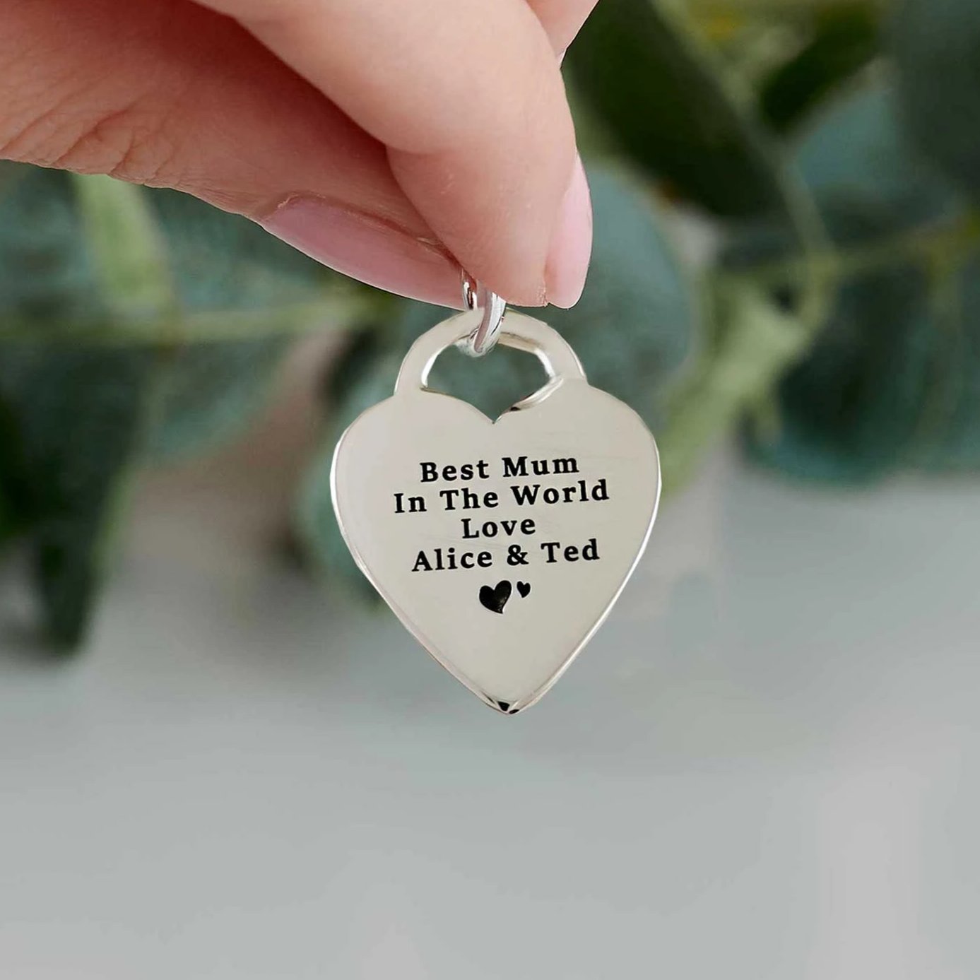 silver flat heart charm gift for mum