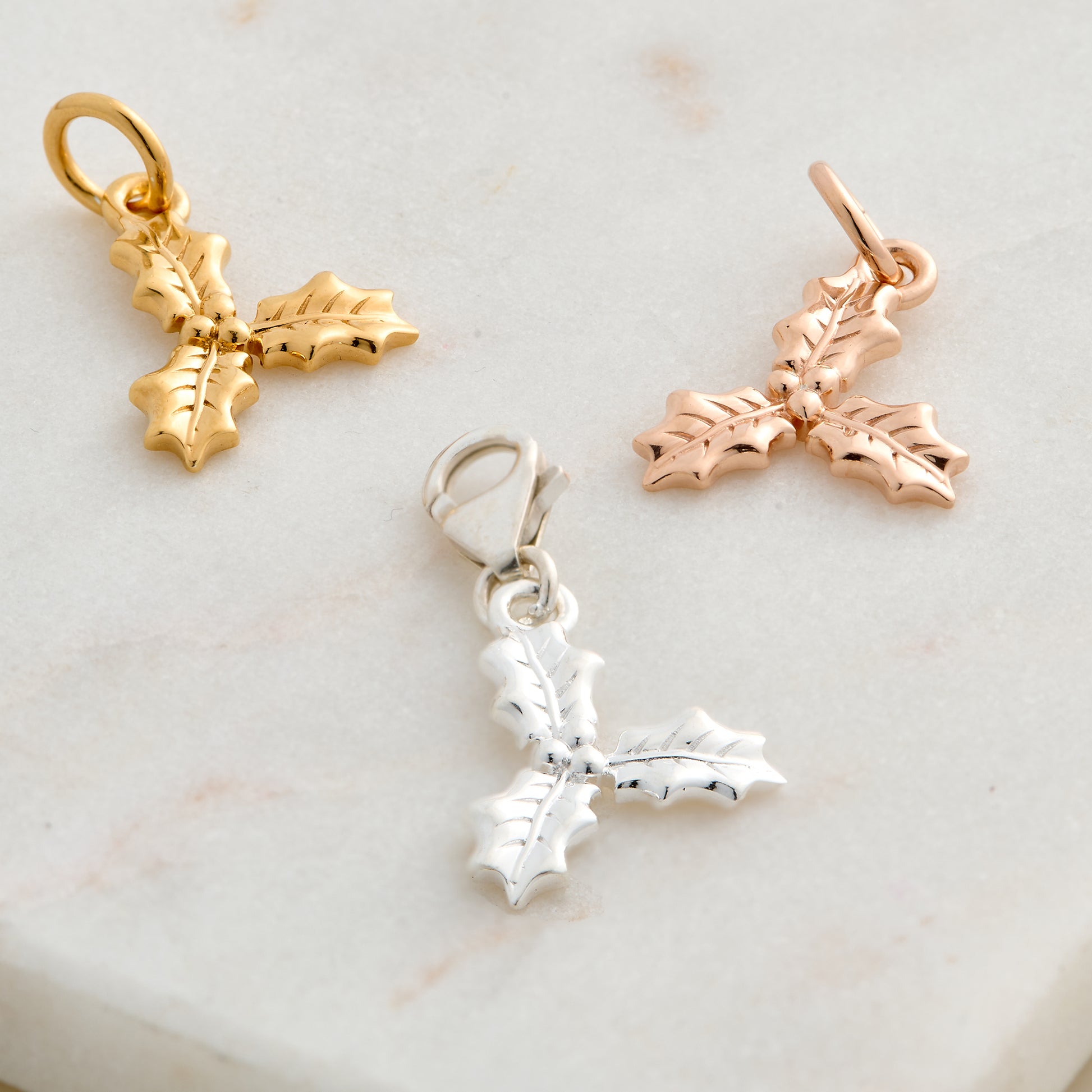 silver gold rose gold holly leaf christmas charm for bracelets necklace