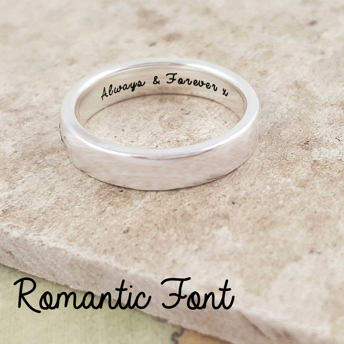 personalised unisex silver ring engraved with custom message