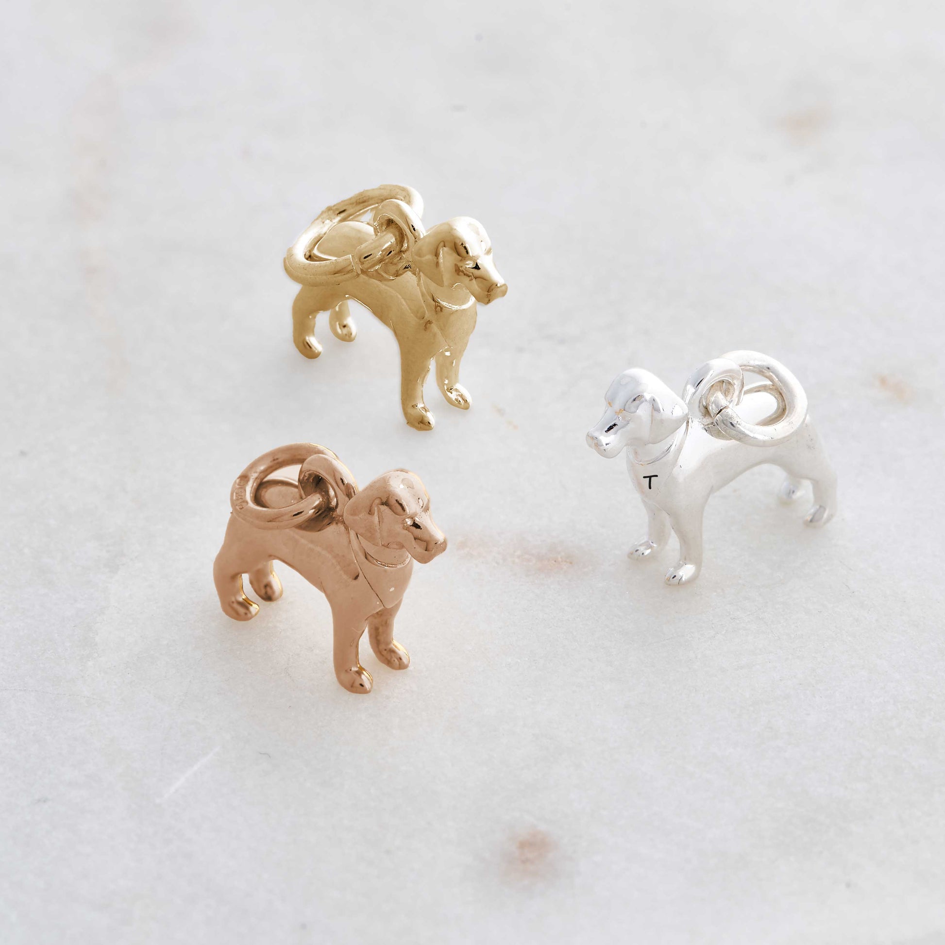 labrador silver gold rose charm