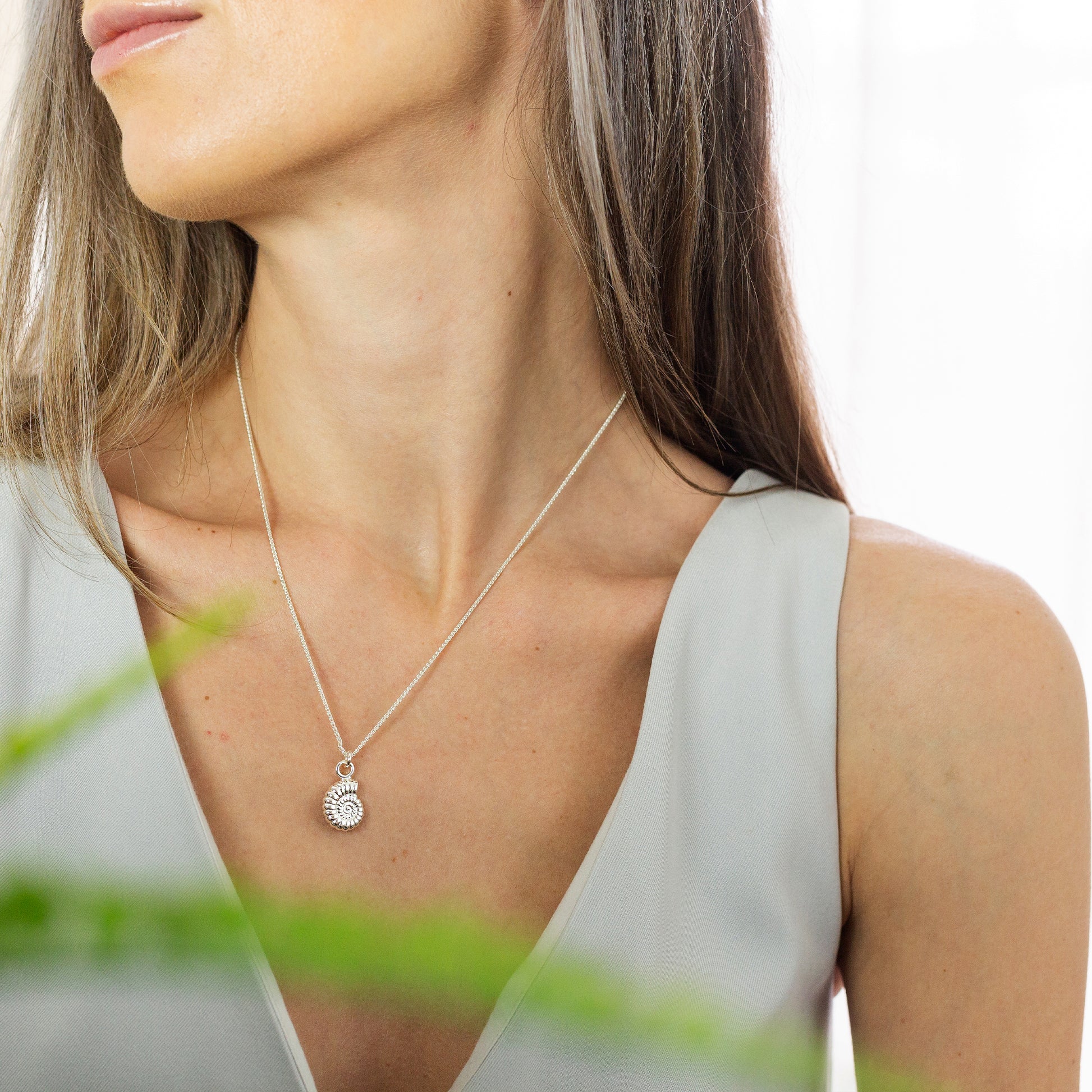 silver ammonite necklace fossil pendant scarlett jewellery