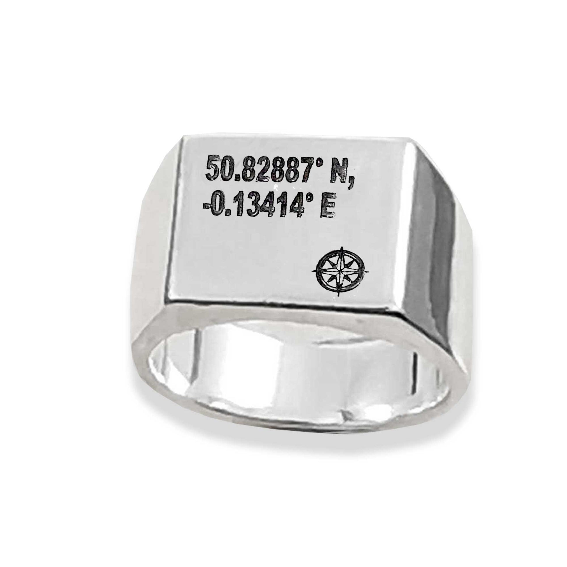 custom coordinates latitude longitude mans signet ring custom engraved gift for husband boyfriend