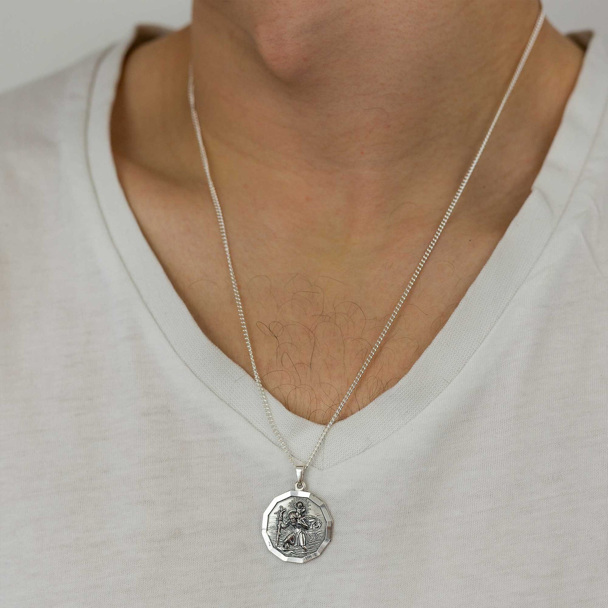 large dodecagon 12 sided saint christopher necklace for men 18th 21st 16th birthday gift for son grandson