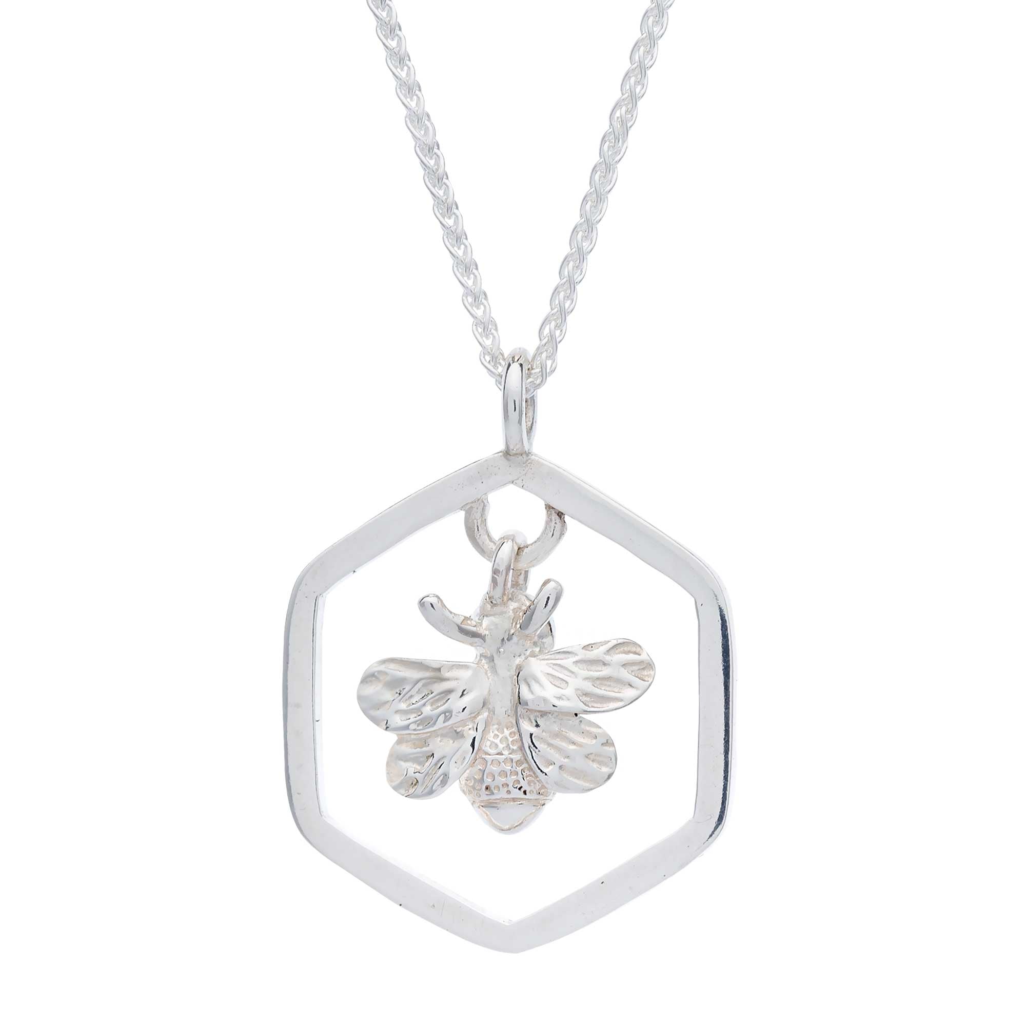 honey bee solid sterling silver honeycomb hexagon necklace scarlett jewellery