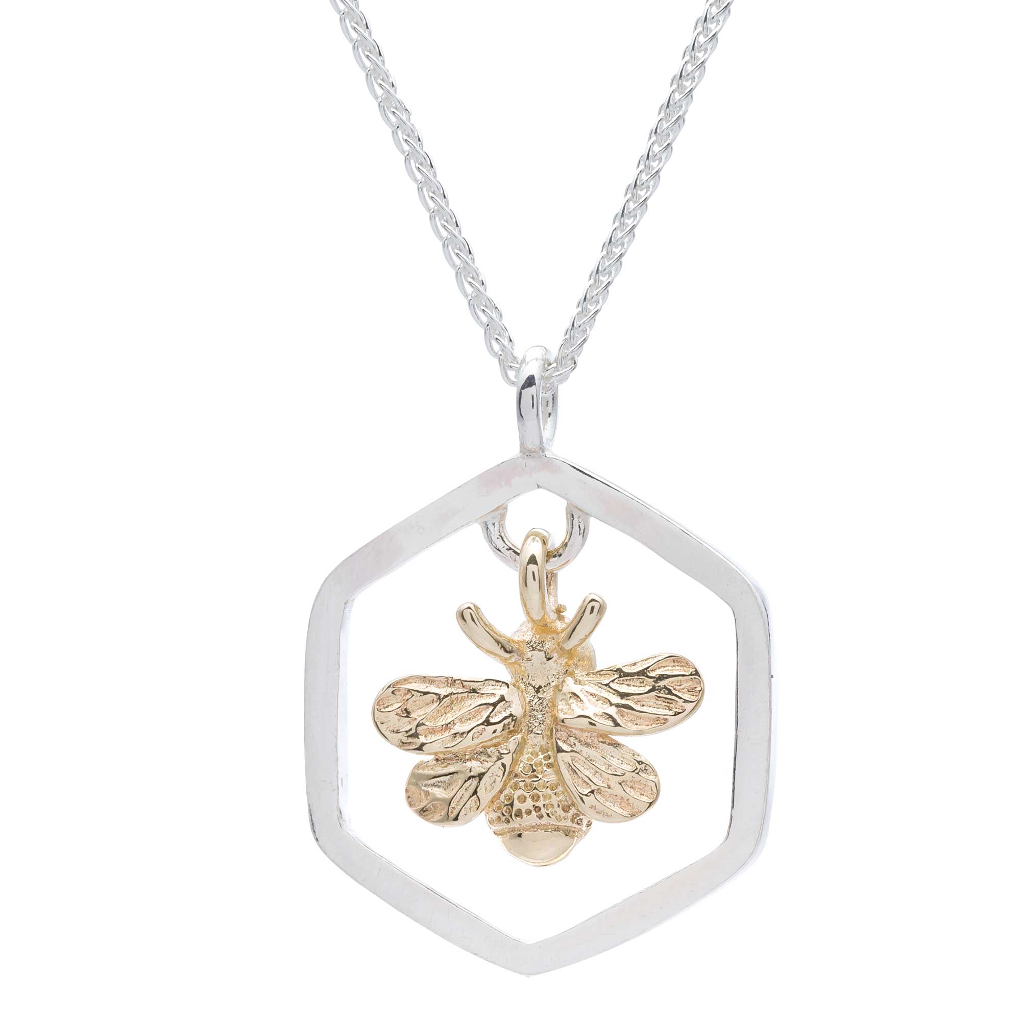 Large Honey Bee Gold And Silver Hexagon Honeycomb Necklace Scarlett Jewellery