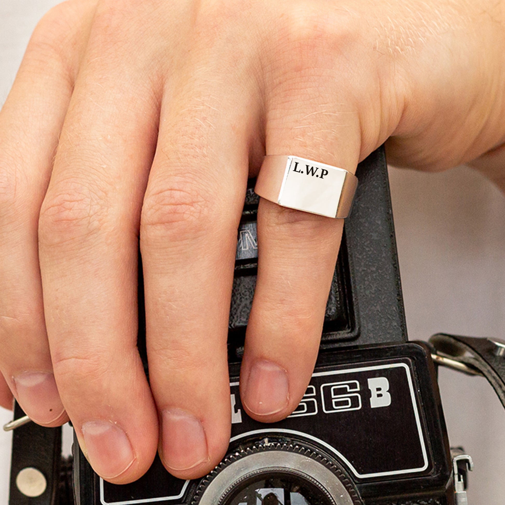 large silver signet ring square face engraved with initials scarlett jewellery