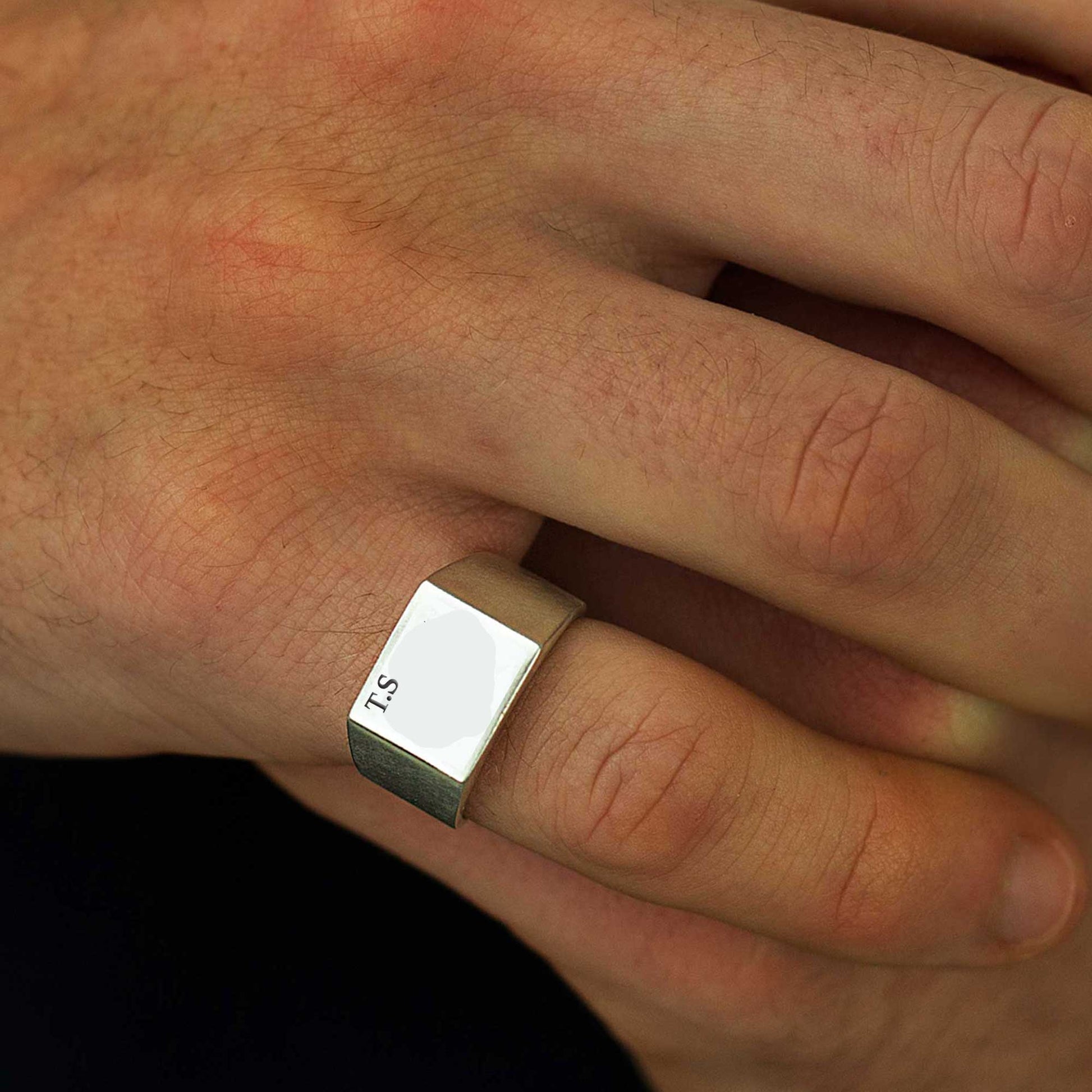 large square initials engraved signet ring for men scarlett jewellery